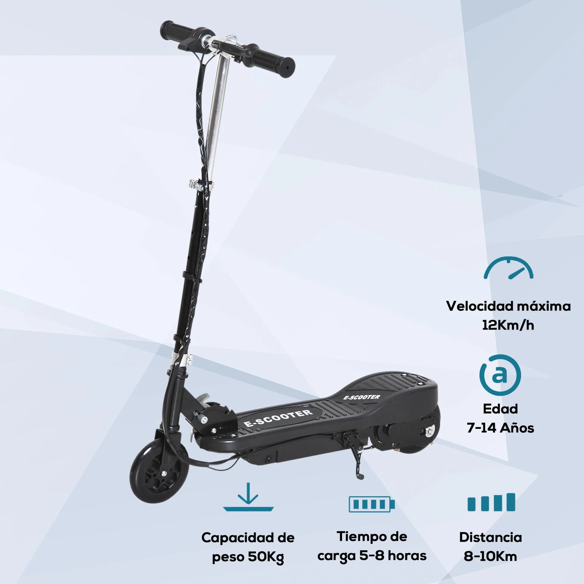 HOMCOM Patinete Eléctrico para Niños Scooter Plegable 24V 12 km/h Carga 50 kg Negro