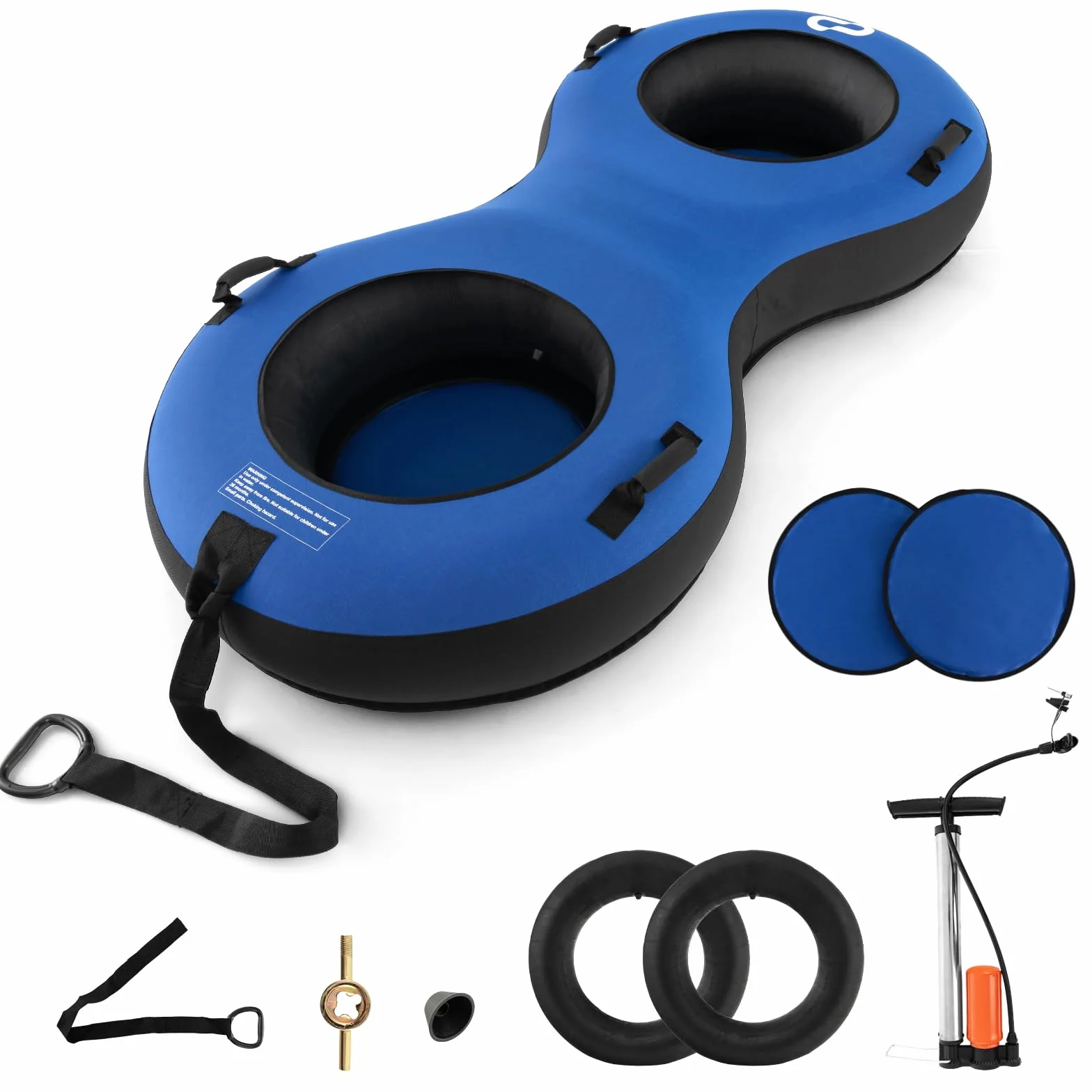 COSTWAY Trineo de Nieve Inflable 200x98 cm, Tubo para 2 Niños y Adultos, Goma