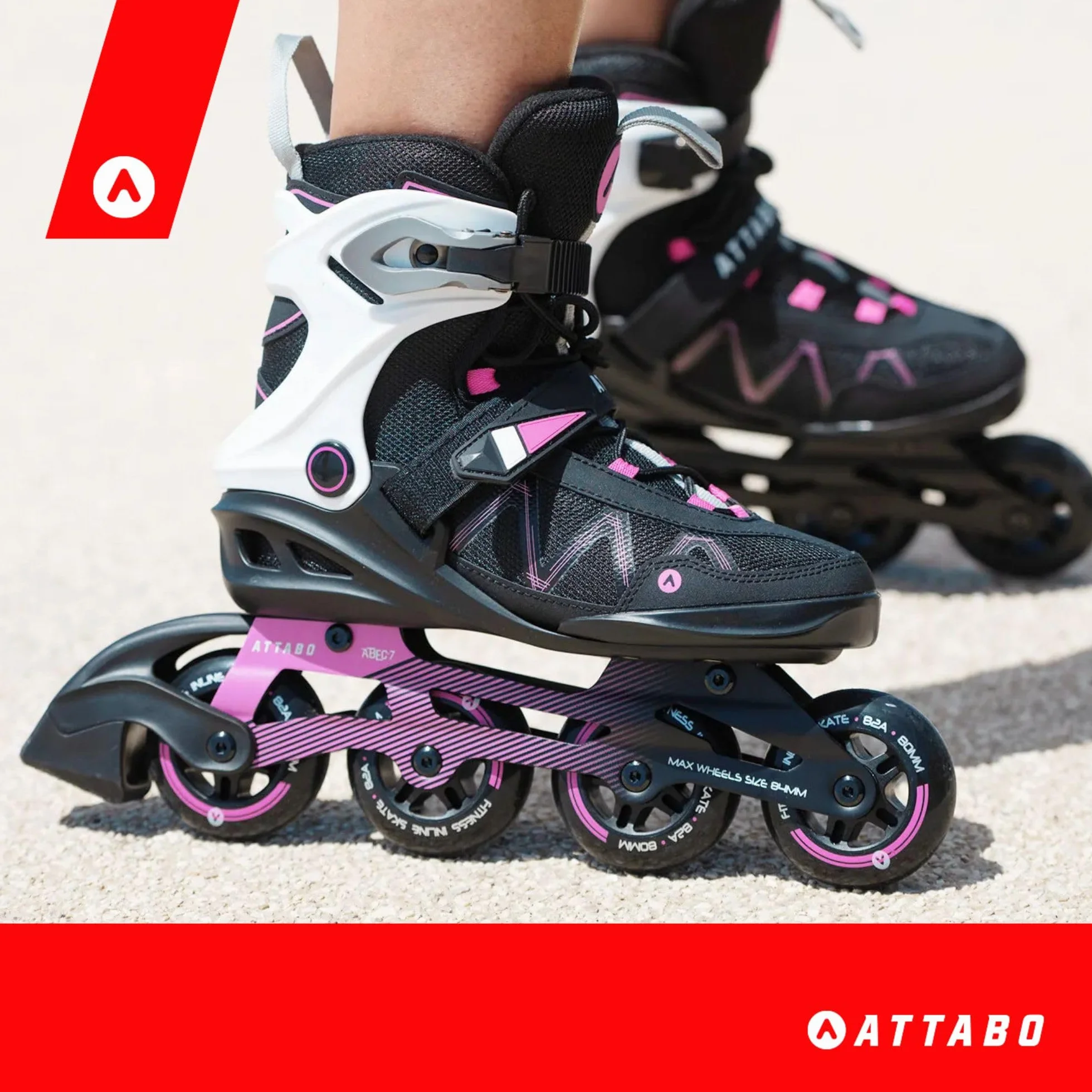 ATTABO Patines en línea Bliss Mujer 37-42 EU Bota Semirrígida Chasis Aluminio Ruedas 80 mm PU Rodamientos ABEC-7 Ajustable Rosa