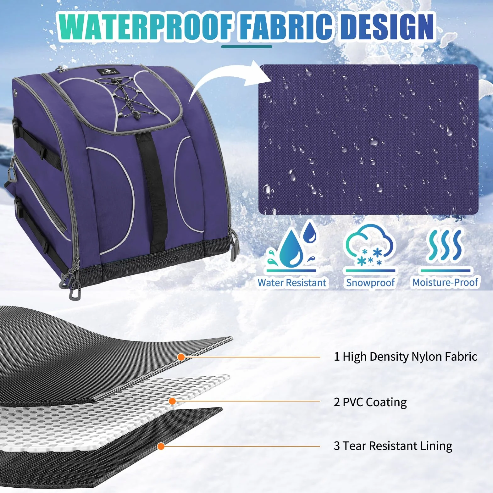 ZOUNICH Bolsa para Botas de Esquí 55L, Mochila Resistente al Agua con Compartimento para Casco