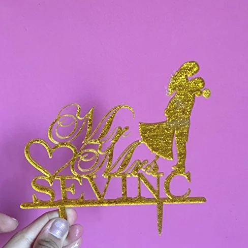 Decoración moderna para tartas de boda, silueta de novia y novio, decoración para tartas de Mr and Mrs, decoración personalizada para tartas doradas con purpurina