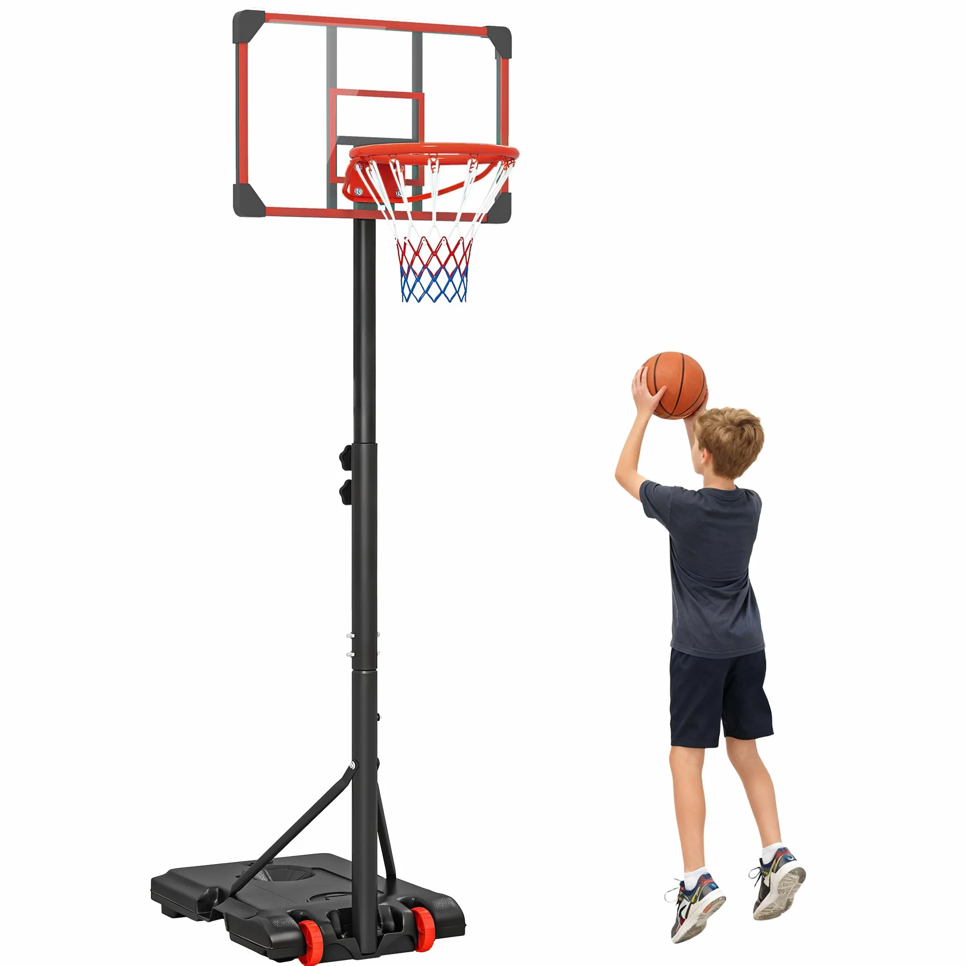SPORTNOW Canasta de Baloncesto Exterior, Altura Ajustable 178-208 cm, Portátil con Tablero Irrompible