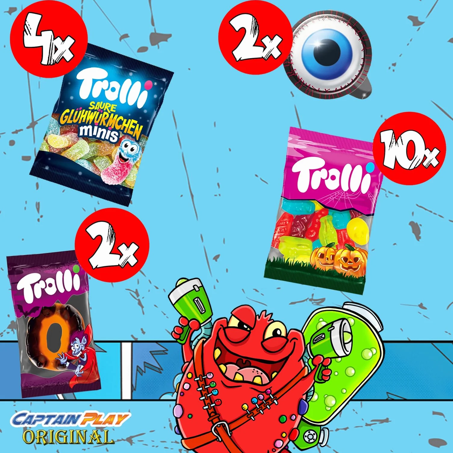 Party Mix Halloween Trolli, 18 Mini Bolsitas, Sin Gluten, 4 Variedades - Ideal para Halloween Decoracion, 350g