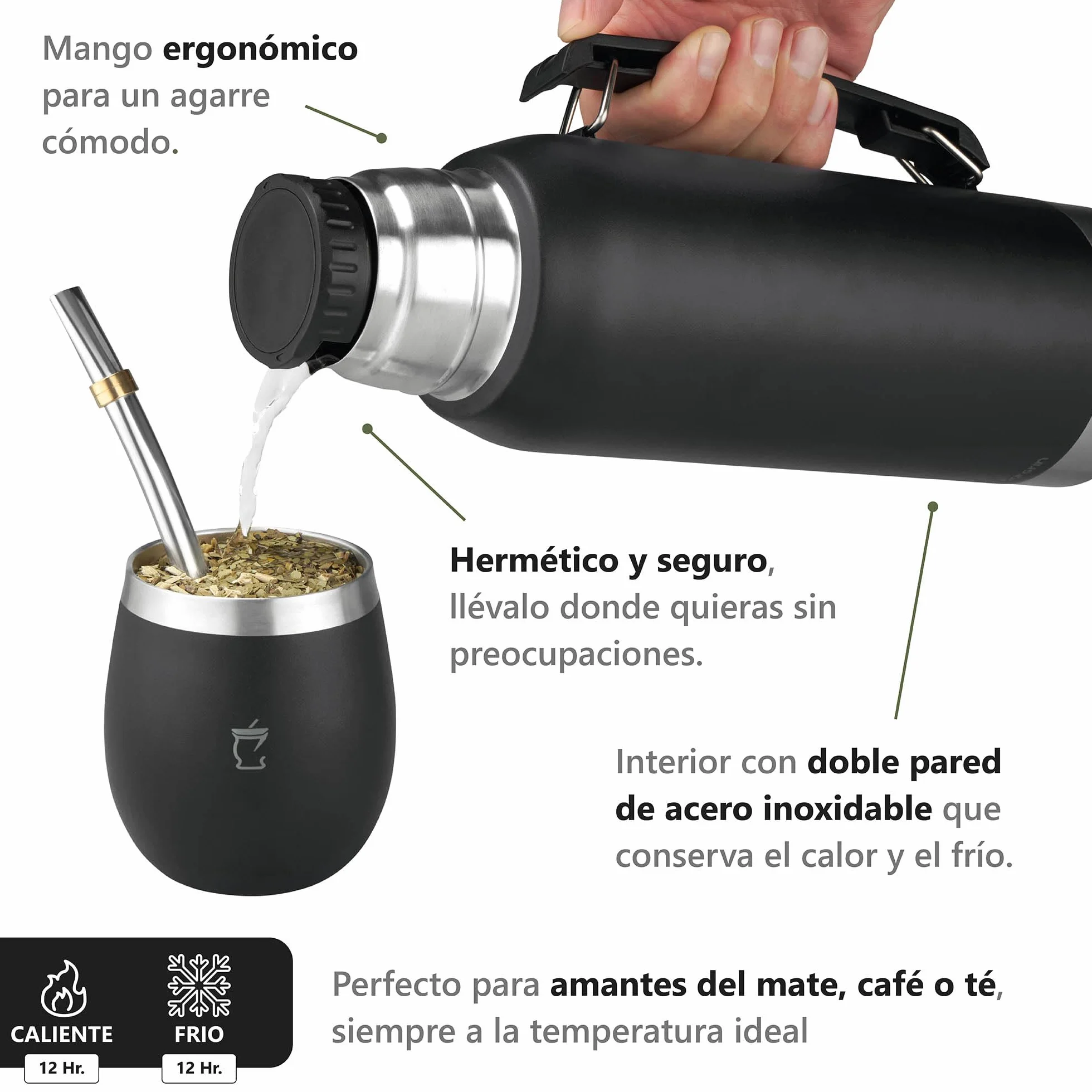 Kit Mate Argentino - Mate Argentino - Kit Mate - Yerba Mate - Mate Bombilla - Productos Argentinos - Negro