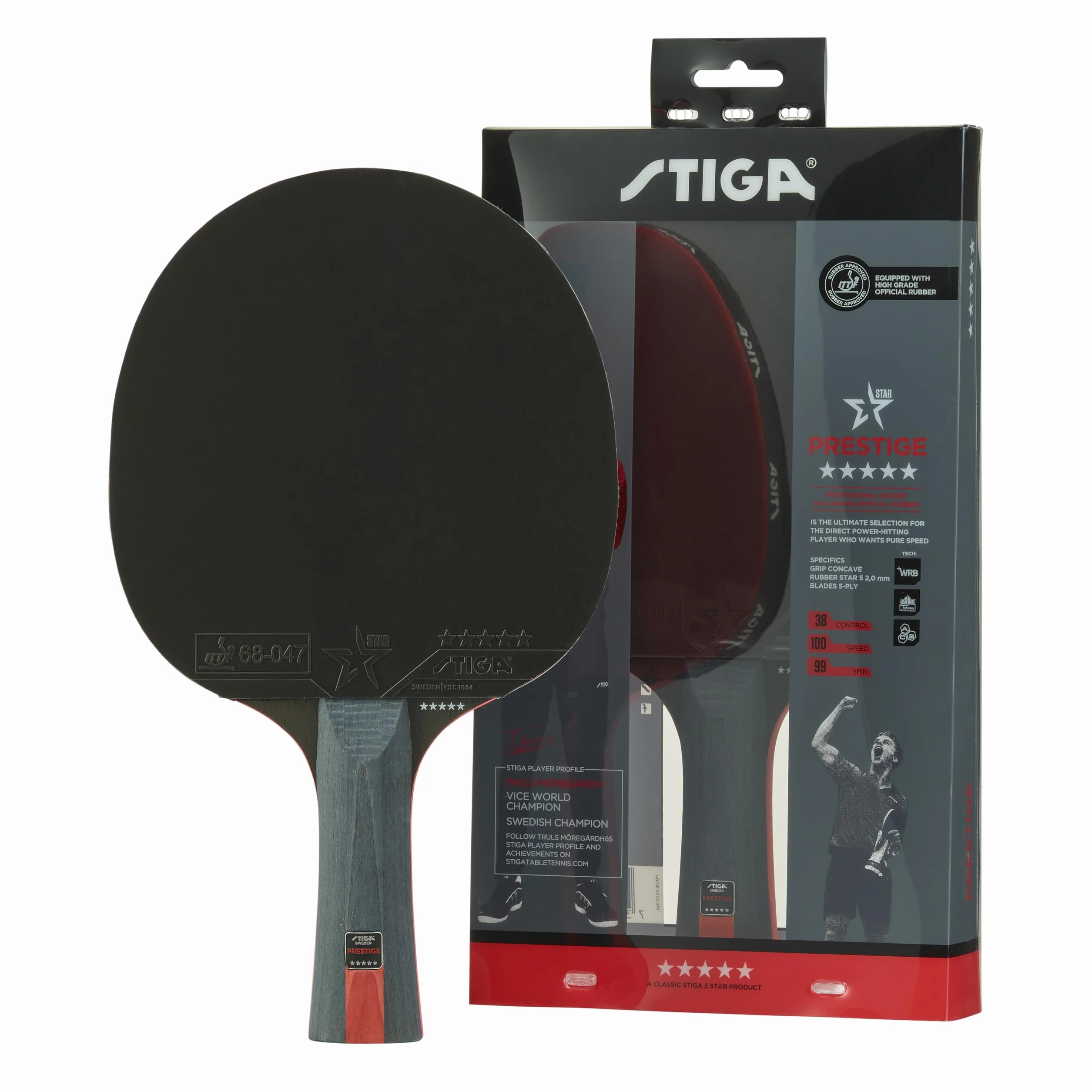 STIGA Prestige 5-Star Table Tennis Racket Professional High-Speed Ping Pong Paddle ITTF-Approved Rubber 2.0mm Sponge WRB Technology