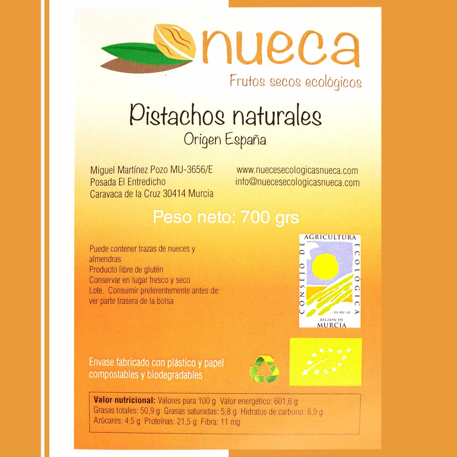 Pistachos naturales ecologicos NUECA España 700 g (1)