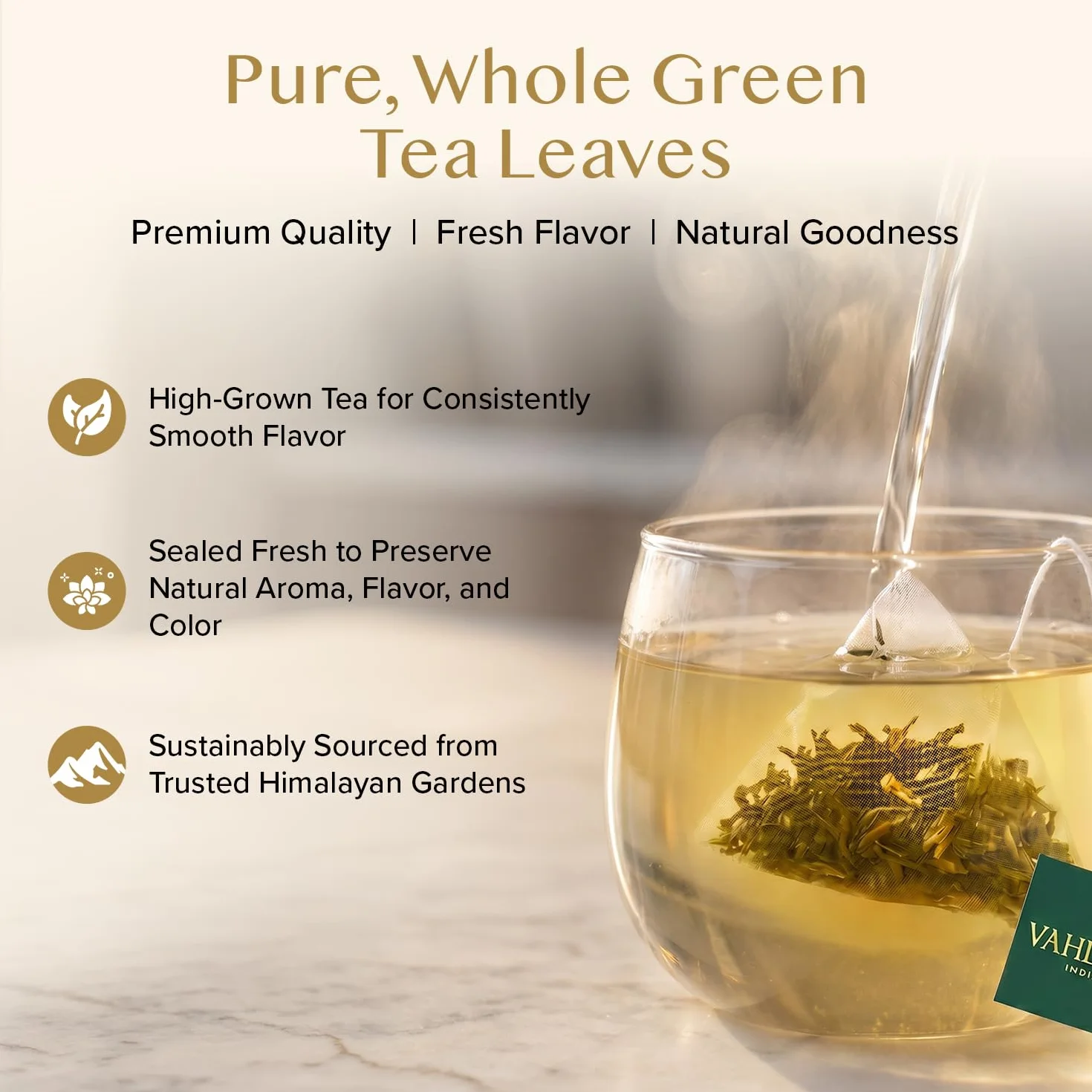 VAHDAM, Himalayan Té Verde (100 Piramidales Bolsitas De Té) 100% Pura Y Natural | Envasado Fresco En La India | Caliente, Frío O Como Kombucha
