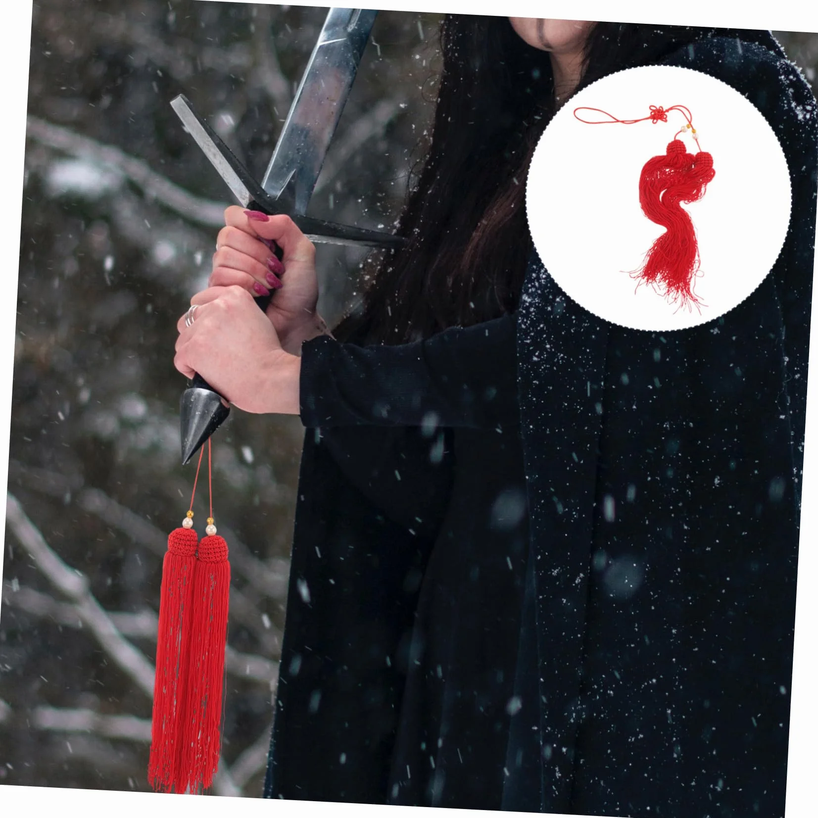 Cabilock Borla Roja de Tela para Adorno de Sable de Tai Chi, Material Seguro