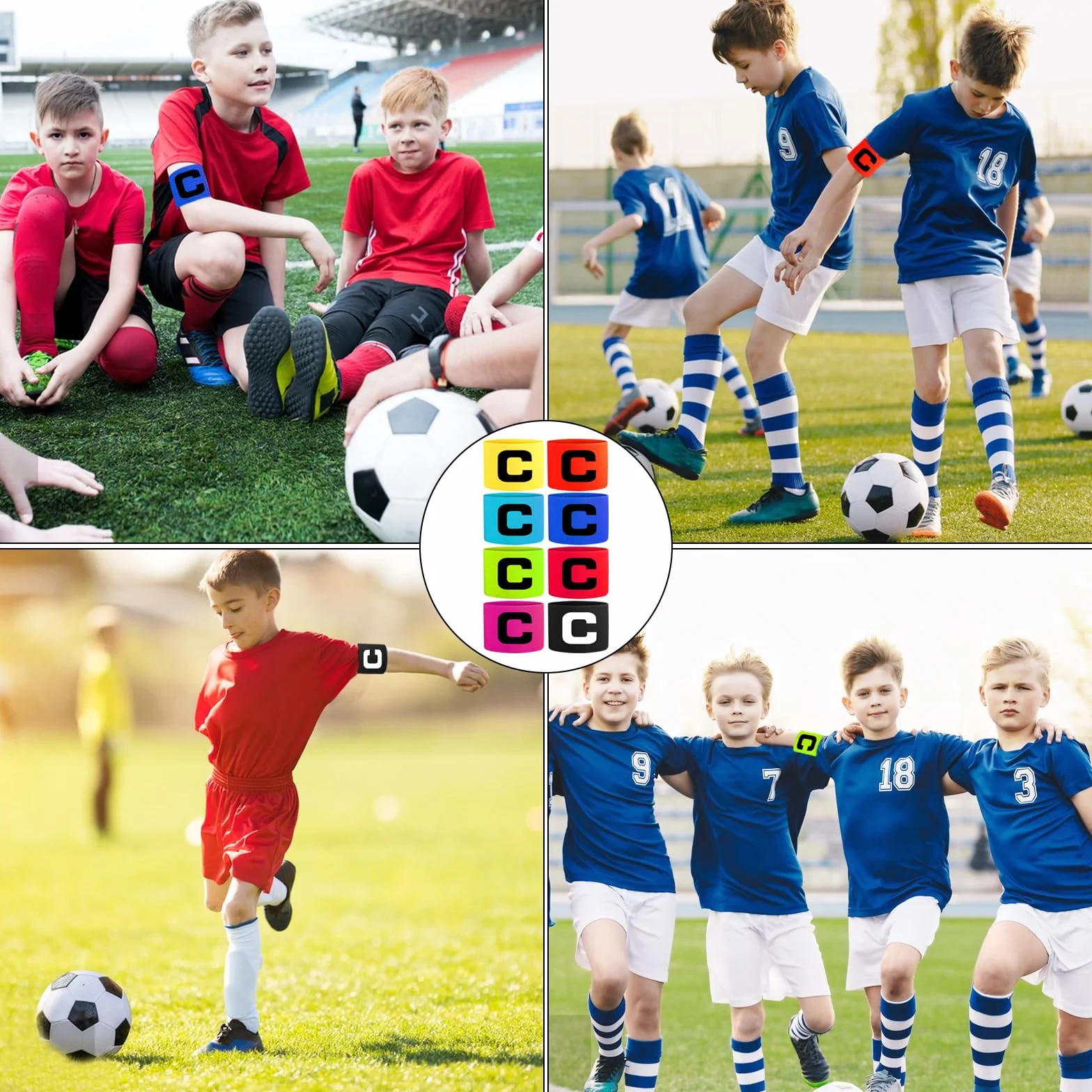 RUIJIE Brazalete de Capitán de Fútbol Ajustable Multicolor para Niños y Adultos