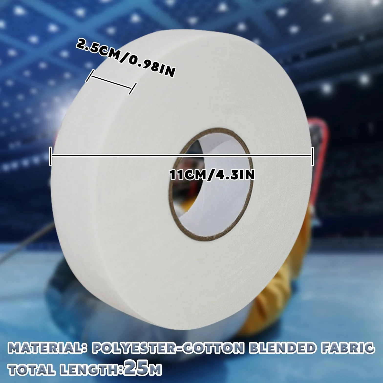 Cinta Hockey 25m x 25mm Antideslizante Autoadhesiva para Palo de Raqueta Golf Tenis Bádminton (Negro Blanco)