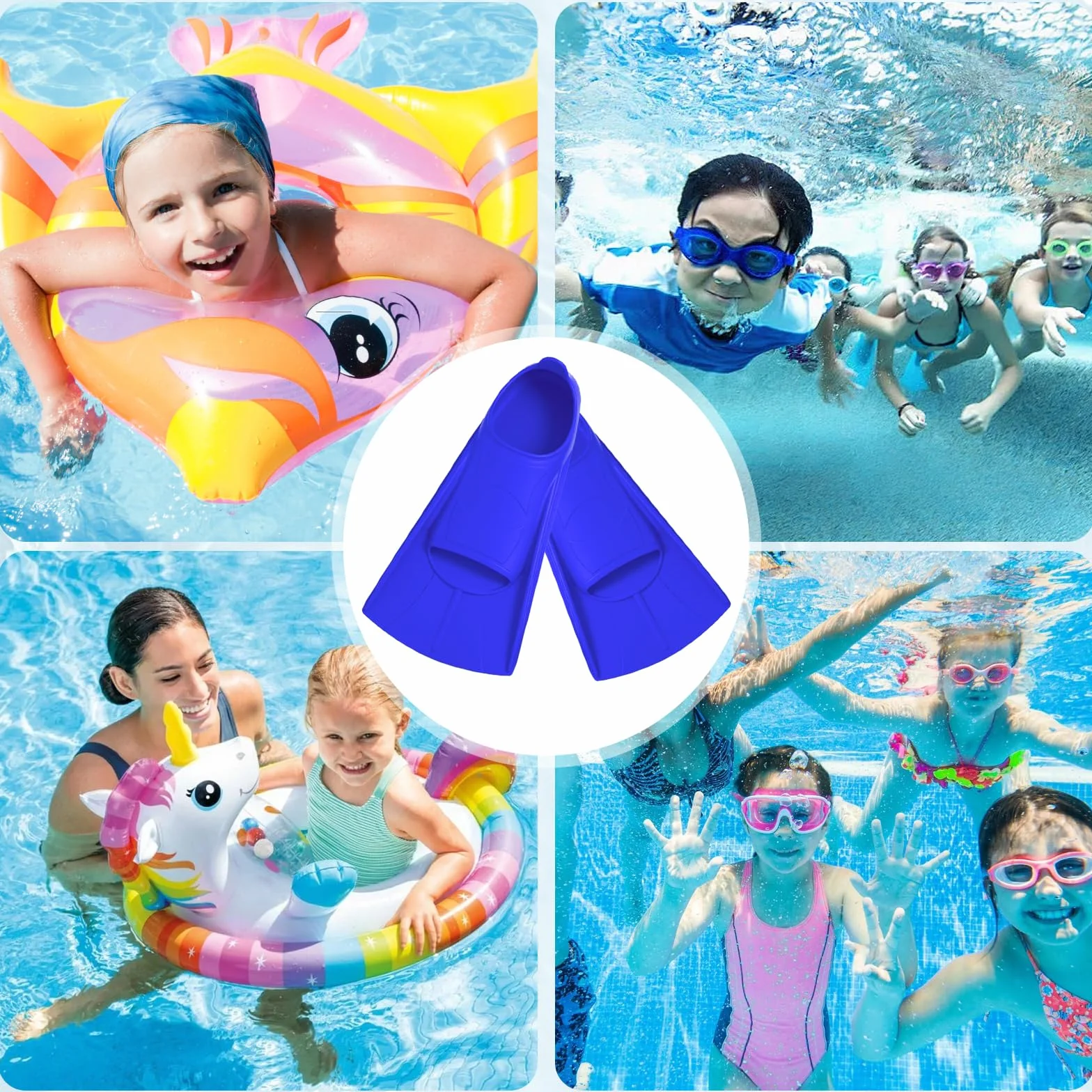 Aletas de Natación de Silicona para Niños, Cortas para Snorkel y Entrenamiento