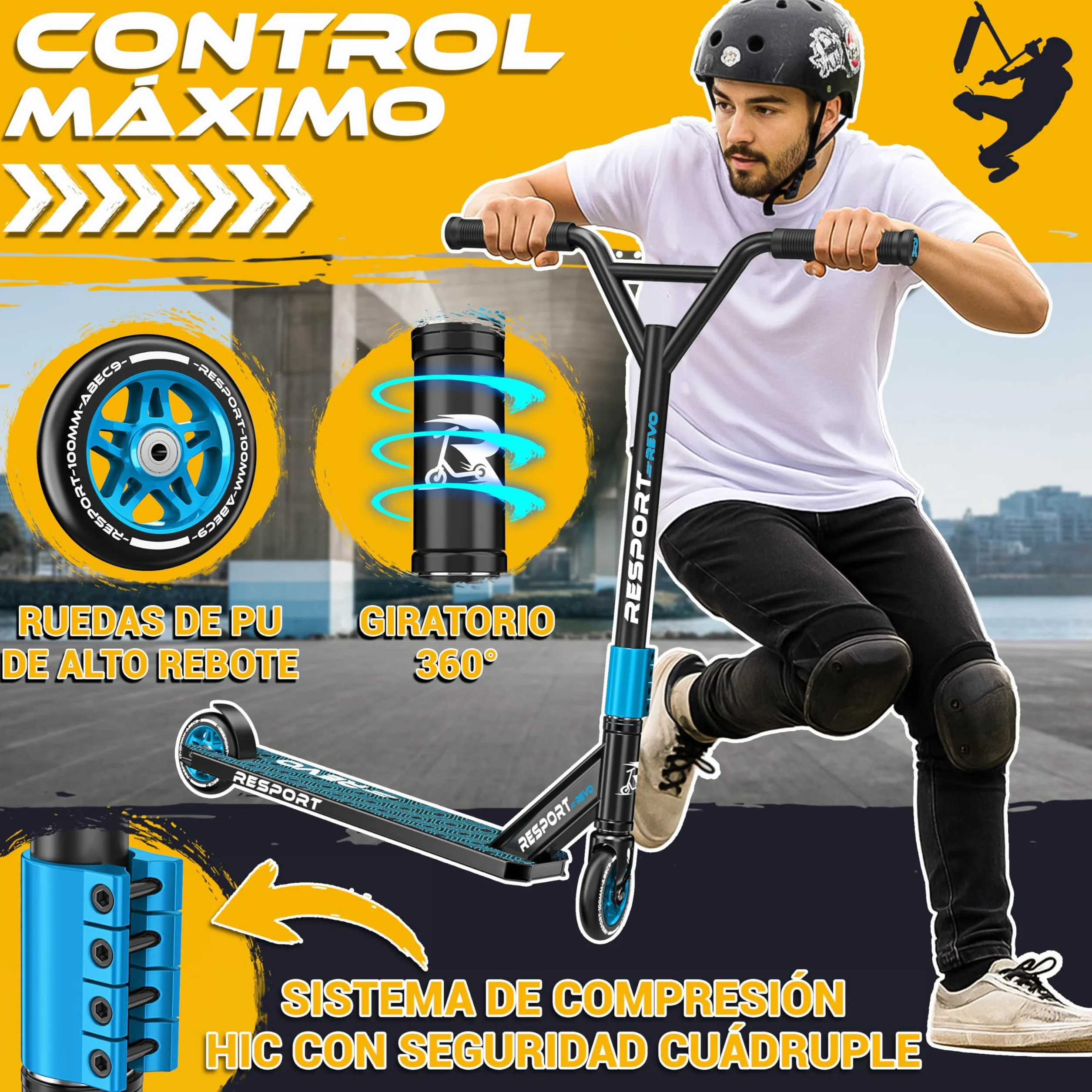 RE:SPORT Patinete de acrobacias Revo 100 mm ABEC 9 para niños y adultos