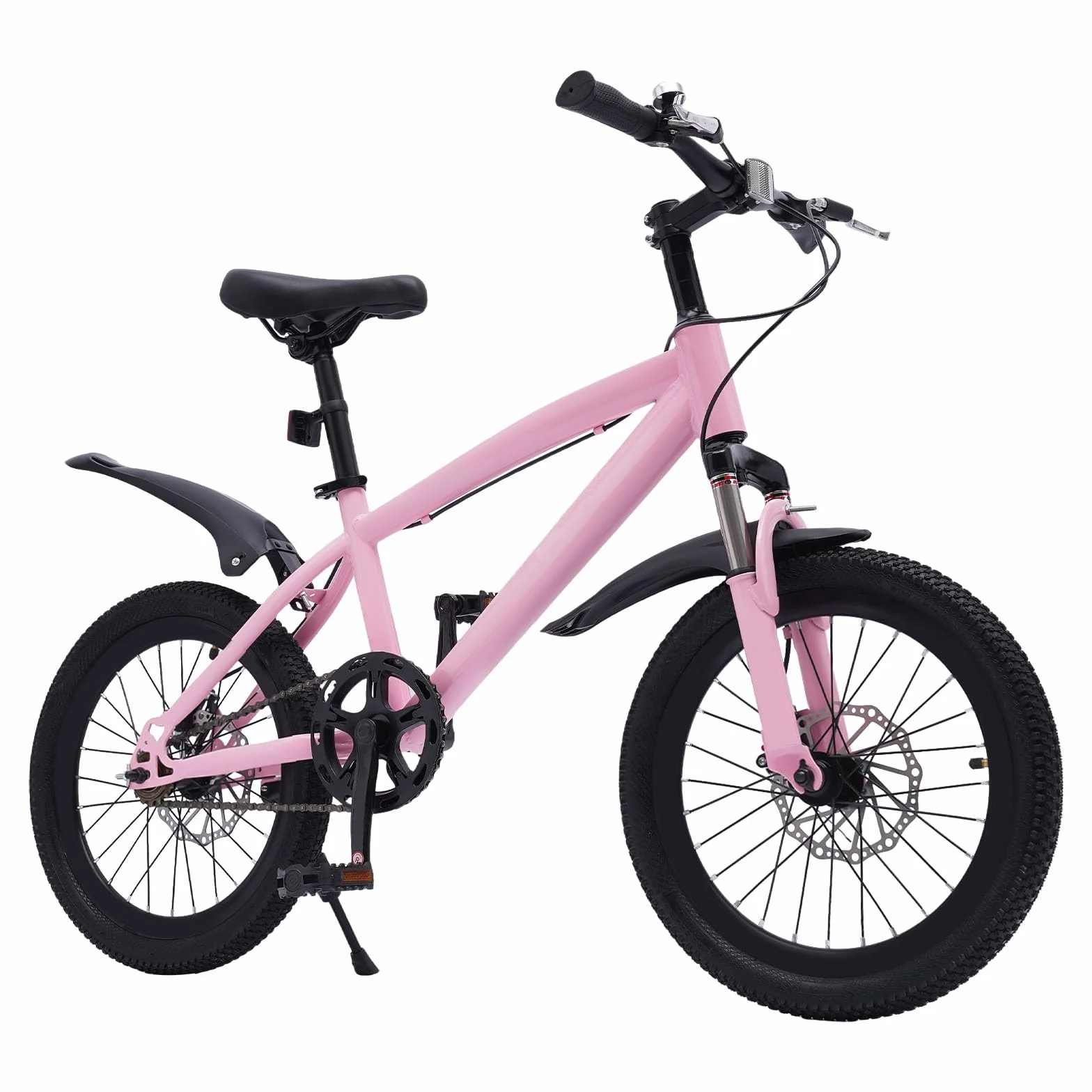 Bicicleta de montaña 18 pulgadas niños guardabarros reflectores freno pedal rosa negro