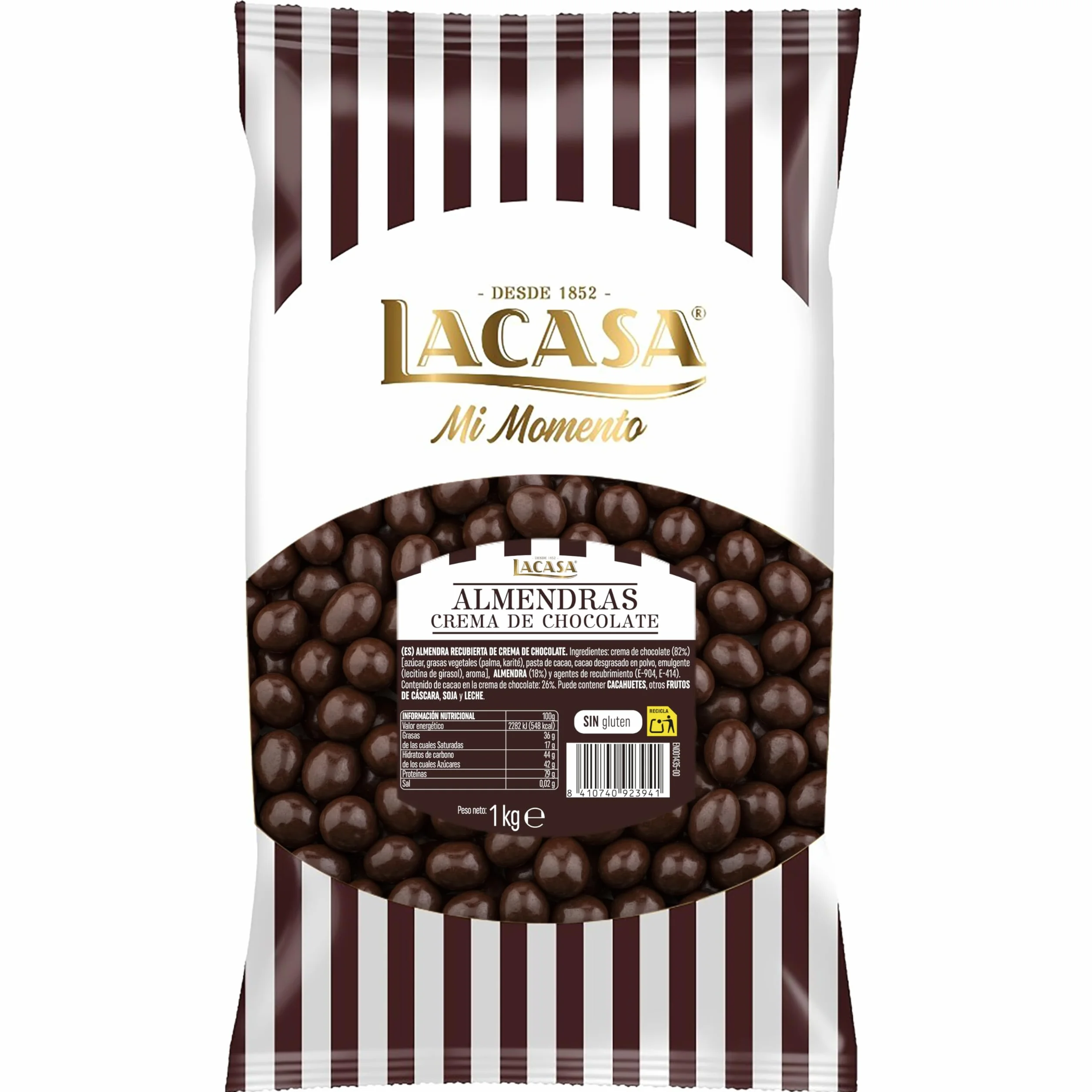 iChuches- Lacasa Frutos Secos con Chocolate – Almendras, Avellanas, Anacardos, Nueces, Pistachos, Arándanos y Pasas – Bolsa 1kg – Deliciosos – Divinos (1 KG, Almendra con chocolate negro)