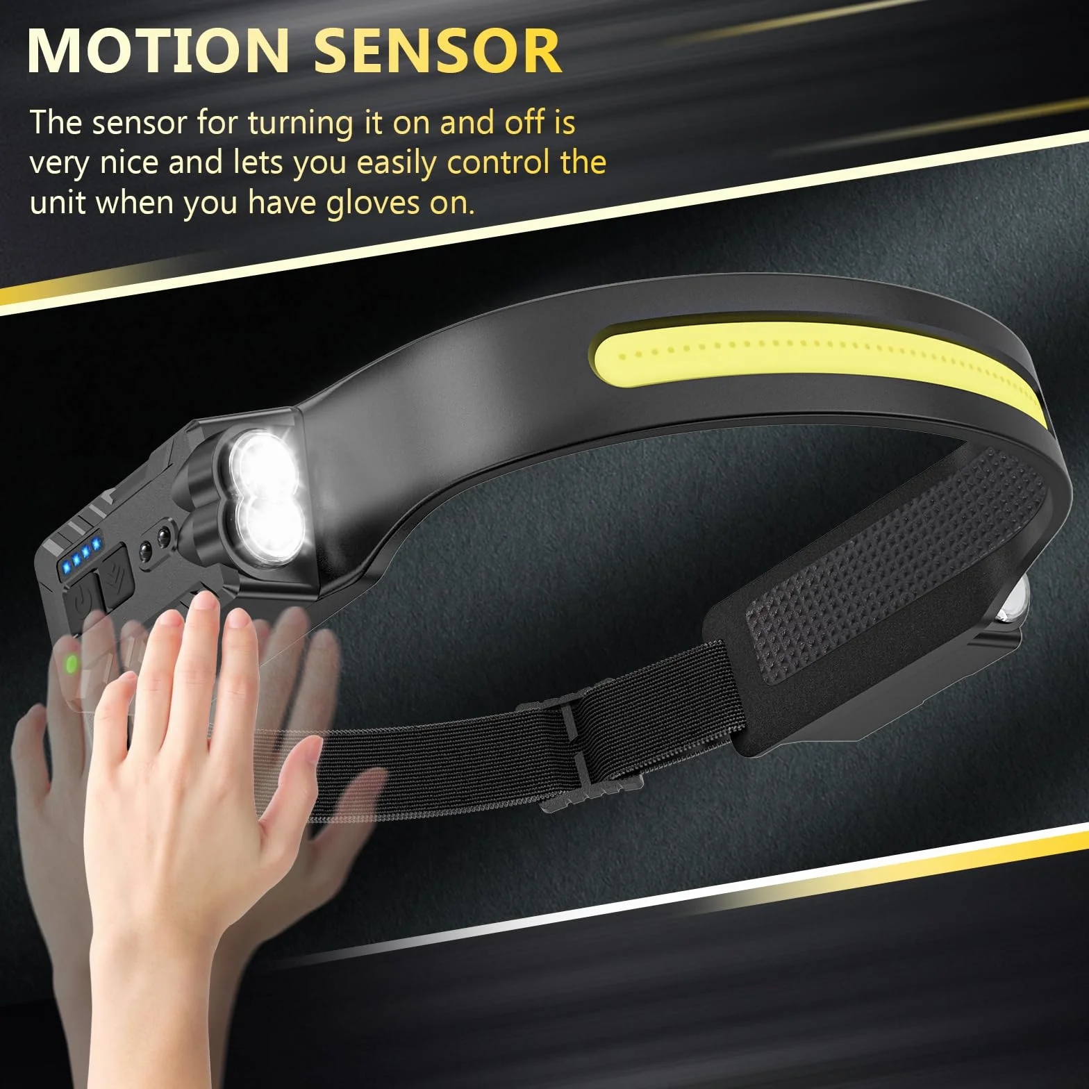 Diboniur Linterna Frontal LED Recargable 8 Modos IPX4 Impermeable Sensor Movimiento 340° Camping Correr