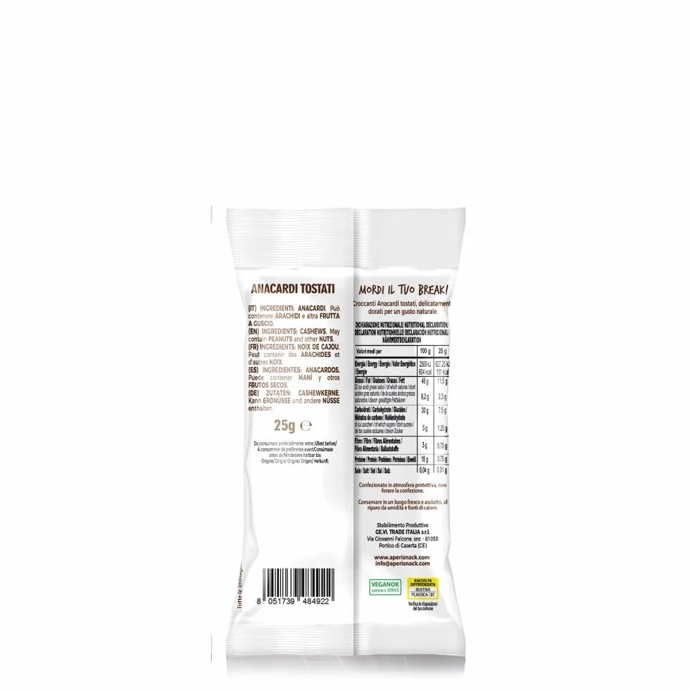 Aperisnack B-Fruit APS02.007 - Estuche para anacardos tostados, 100% natural, 20 paquetes de 25 g