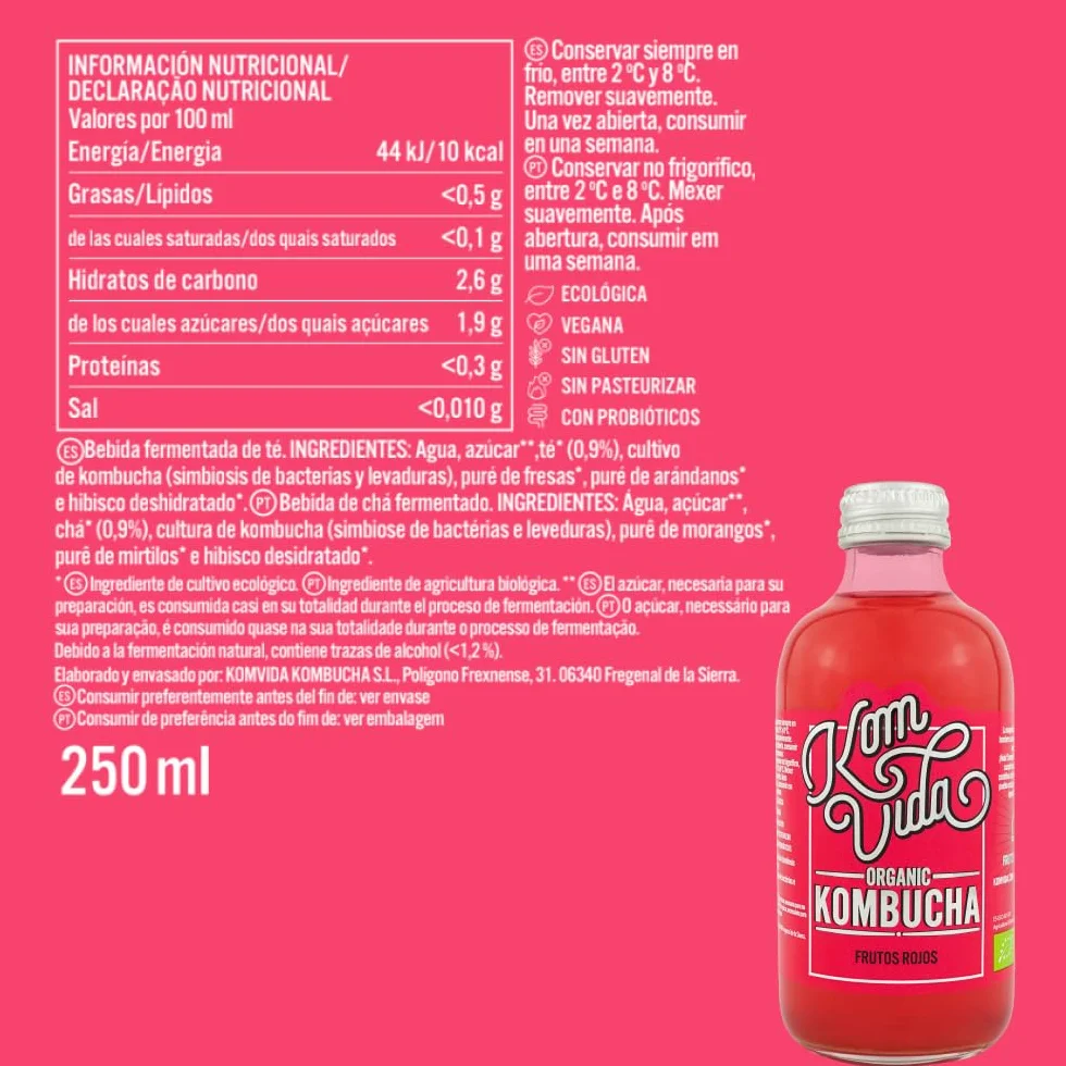 Té kombucha. Komvida. Kit Multisabor. 6 botellas de 750 ml. Envío en frío.
