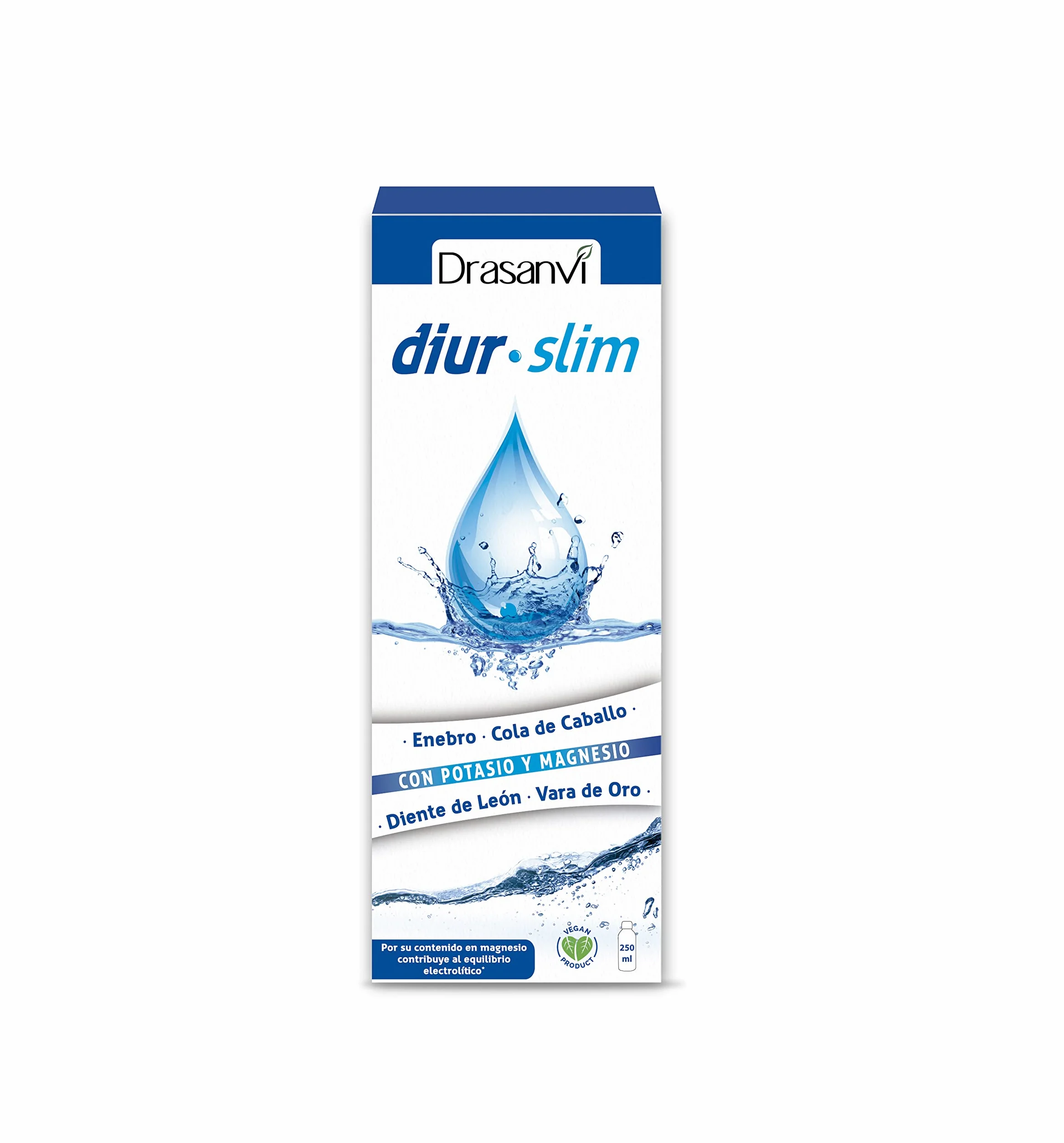 DRASANVI DIUR SLIM - Potasio + Magnesio + Cola de Caballo + Vara de Oro + Diente de León - VEGANO - SIN GLUTEN - 250 ml
