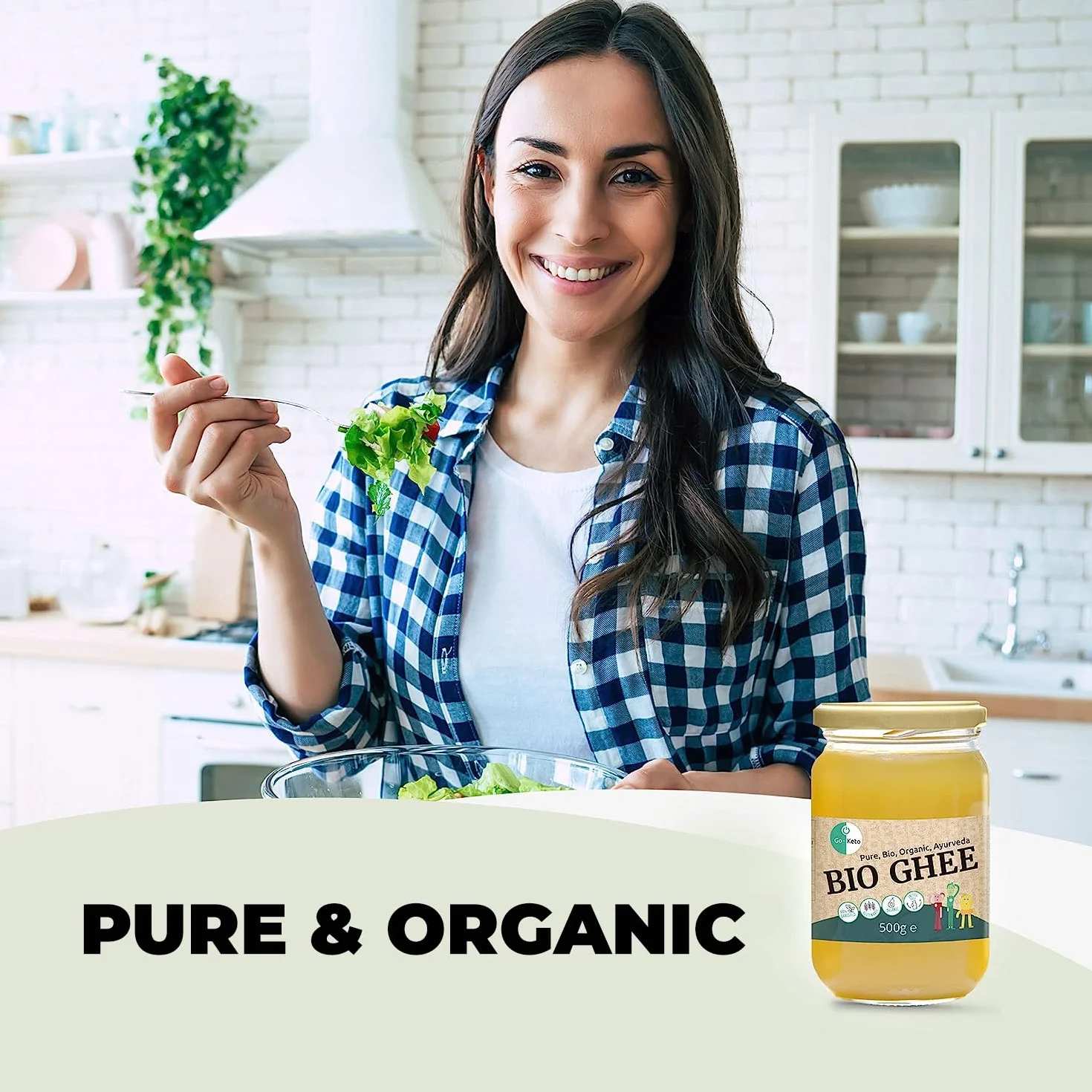 Go-Keto BIO Ghee, 500g | Mantequilla 100% clarificada, certificada BIO, Ayurveda | perfecto para la dieta cetogénica | ideal para hornear y asar | Sin lactosa, sin gluten, bajo en carbohidratos
