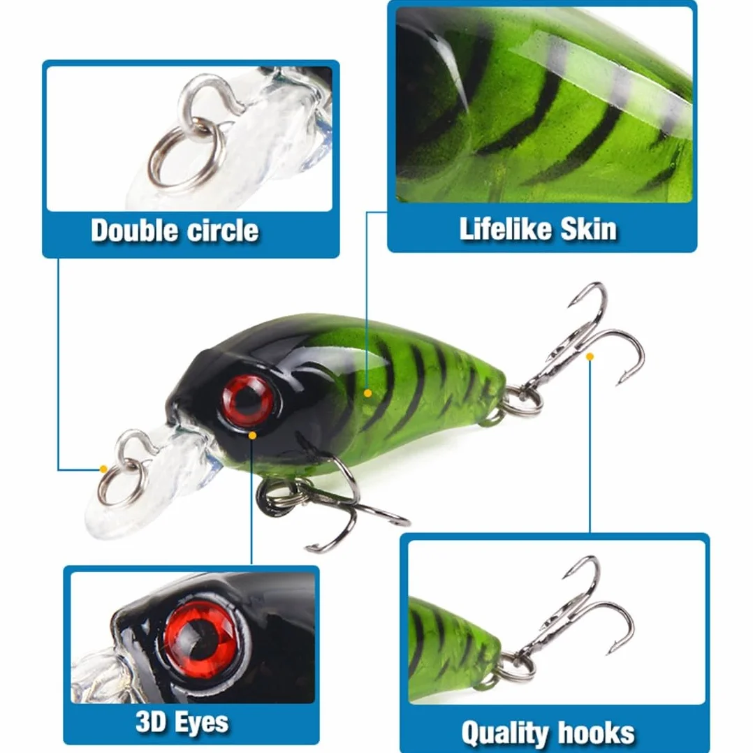 Juego de 8 Cebos Artificiales Flotantes 3D para Pesca Spinning en Agua Salada