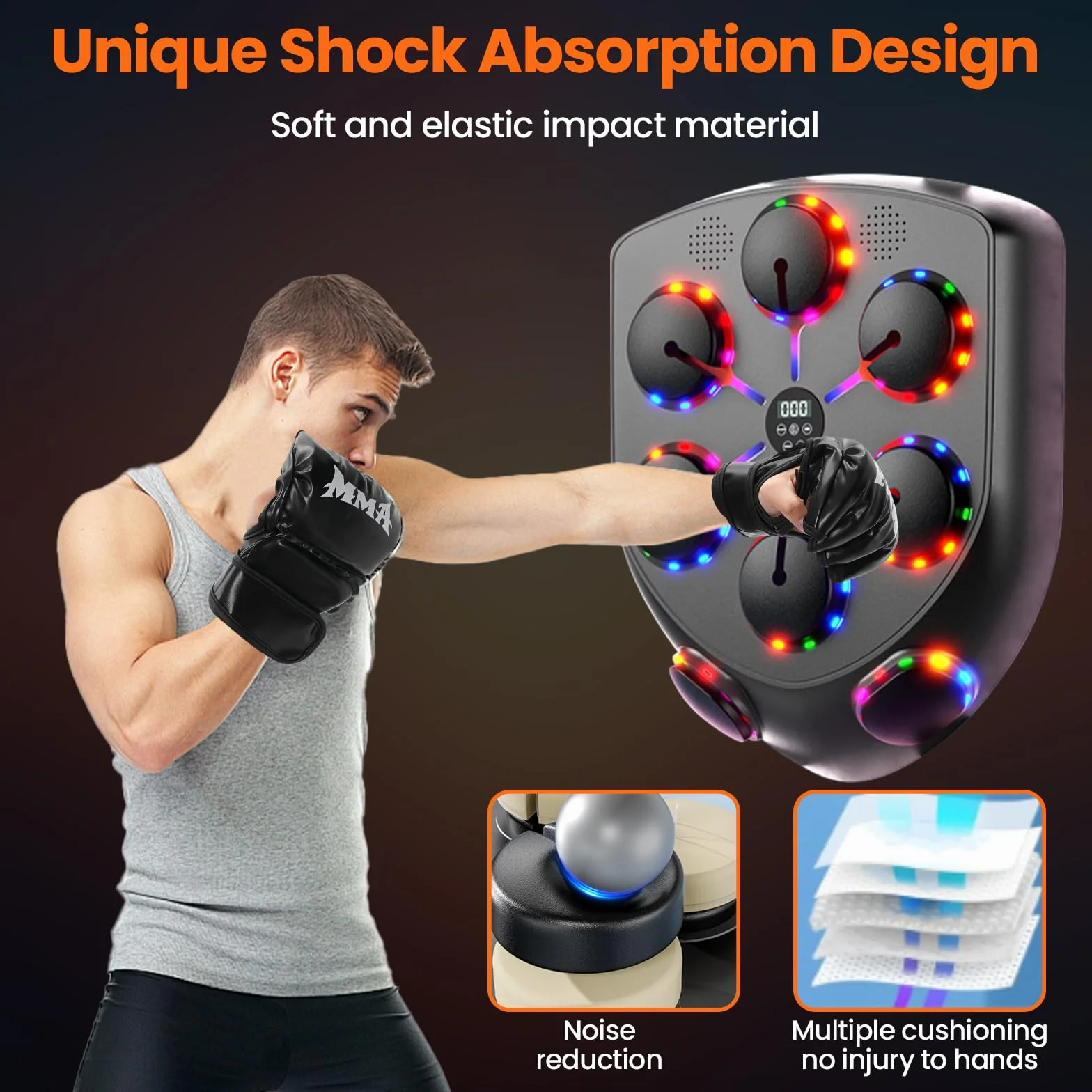Ark miido Music Boxing Machine Bluetooth con Guantes, 9 Modos de Velocidad, Boxeador de Pared para Entrenamiento de Boxeo Adulto