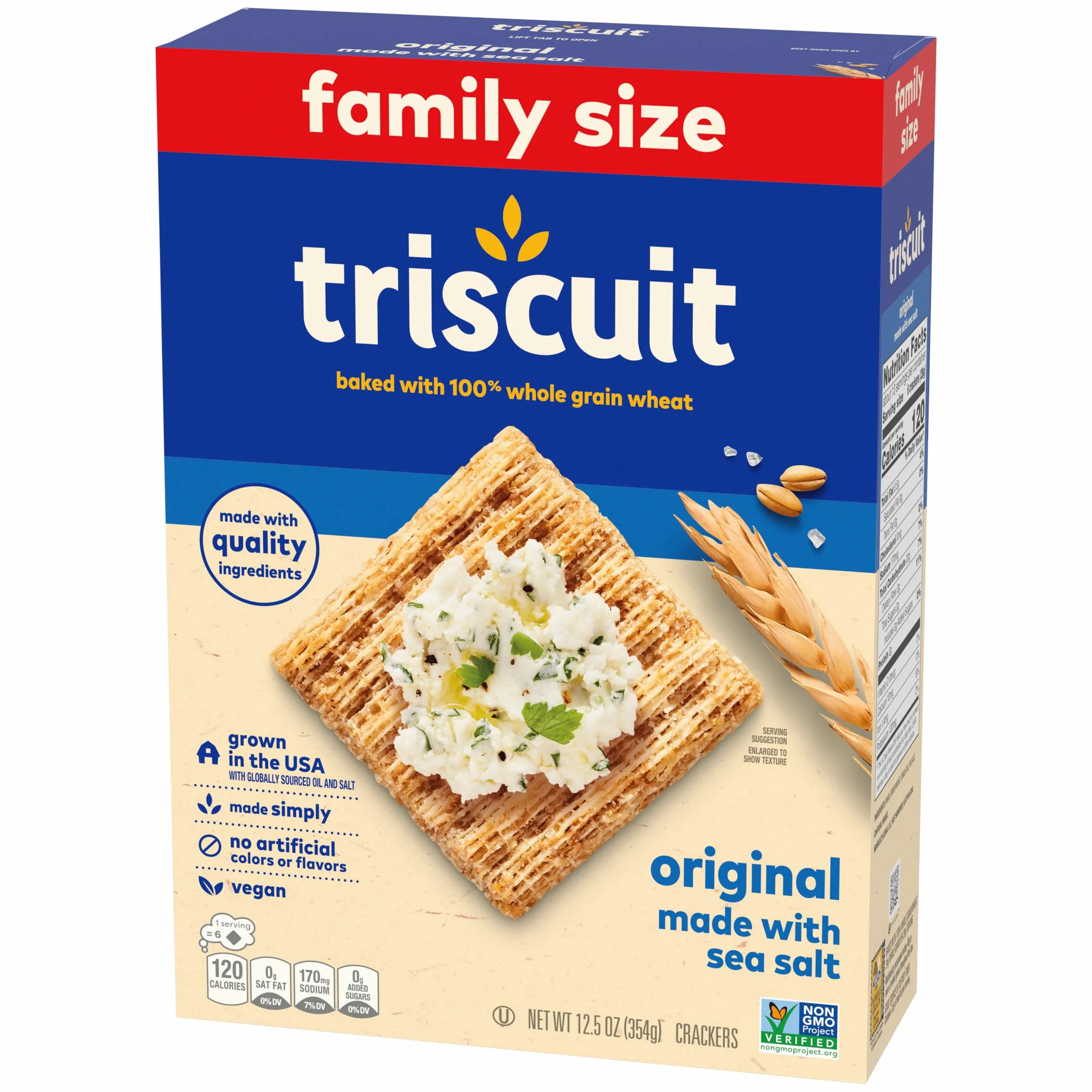 Original Whole Grain Wheat Crackers, Vegan, Family Size, 12.5 oz