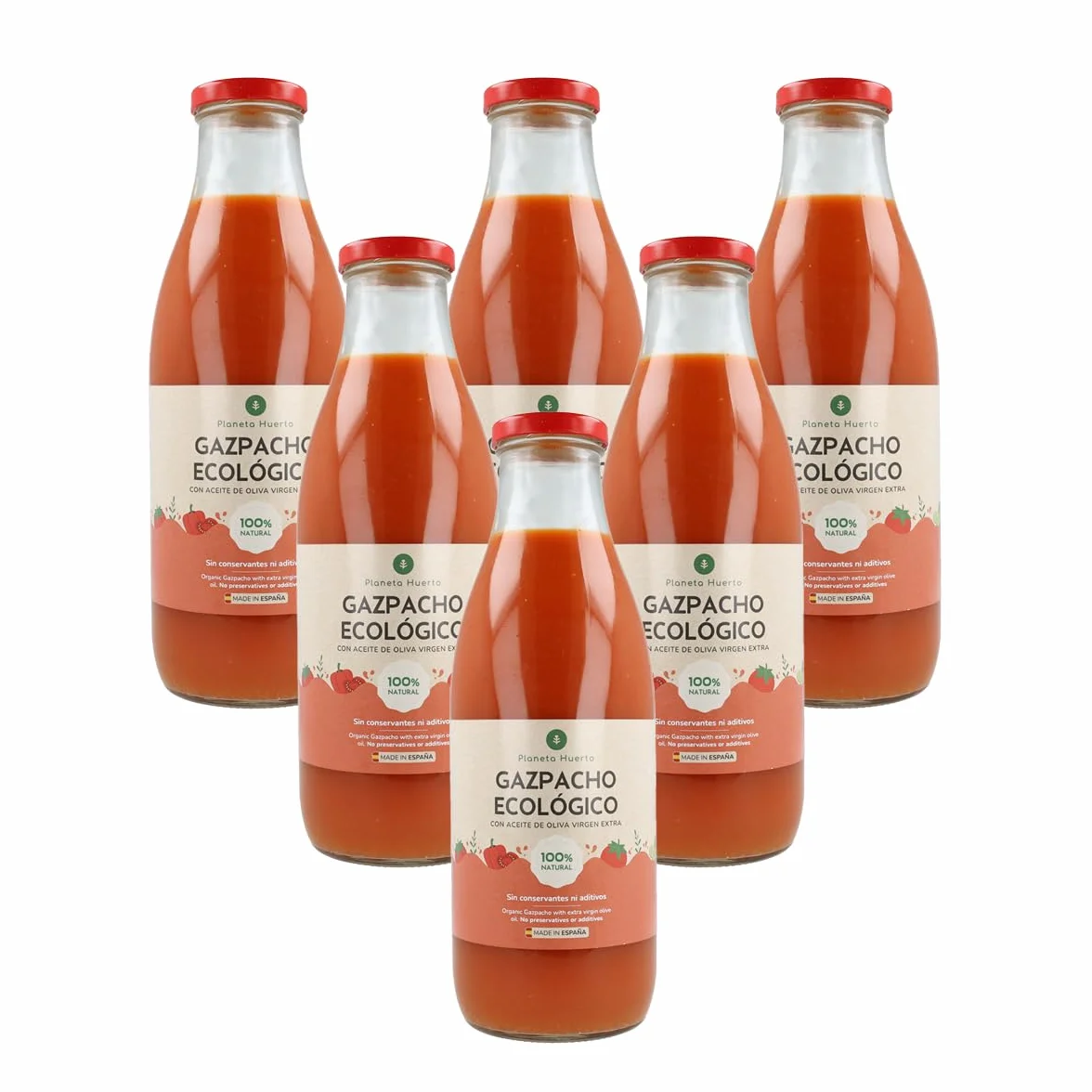 PLANETA HUERTO Pack 6x Gazpacho Tradicional Ecológico 1L – Gazpacho andaluz con AOVE bajo en calorías