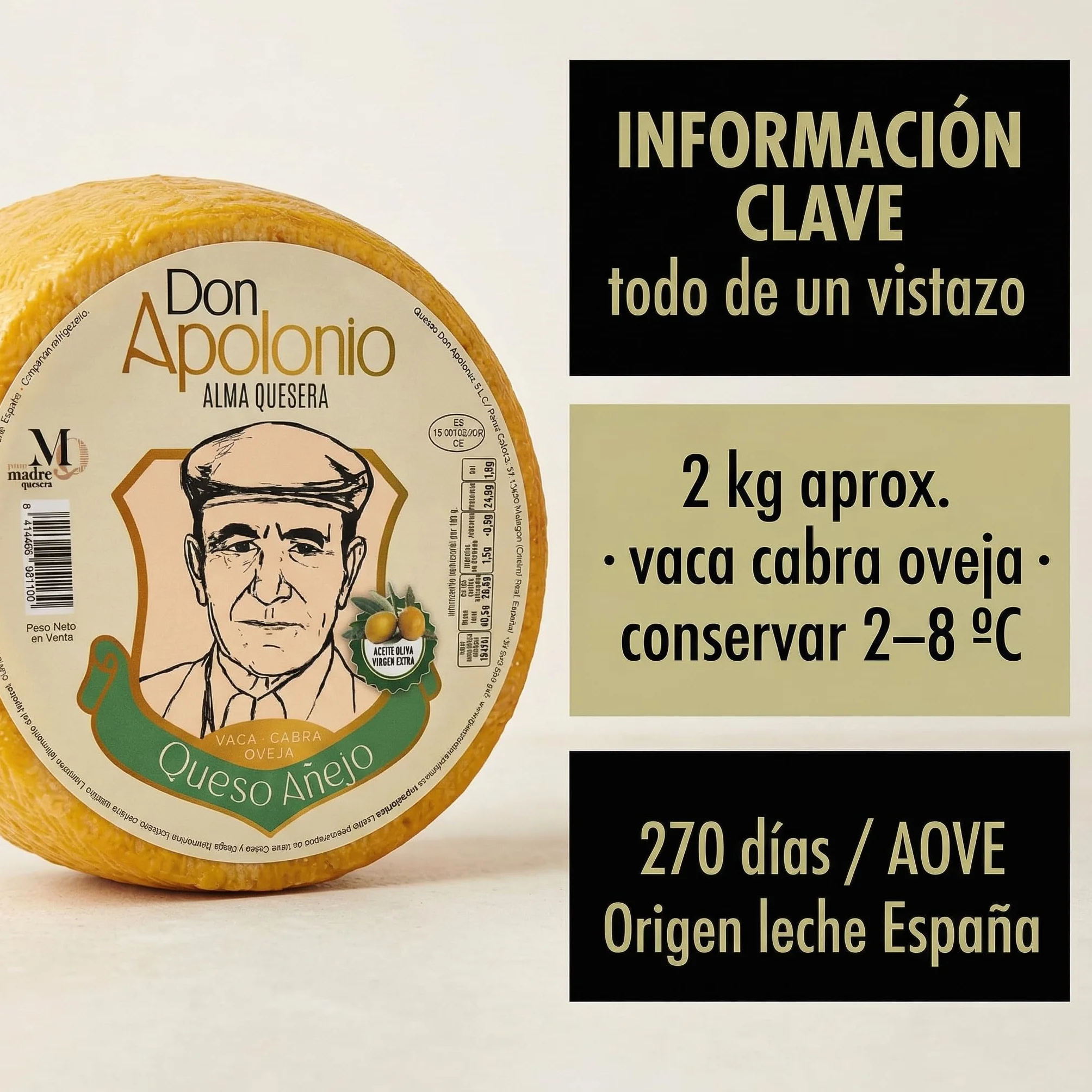 SABE A SABAS Queso Iberico Añejo en Aceite de Oliva Virgen Extra 2 Kg Mezcla Vaca Cabra Oveja Curacion 270 Dias