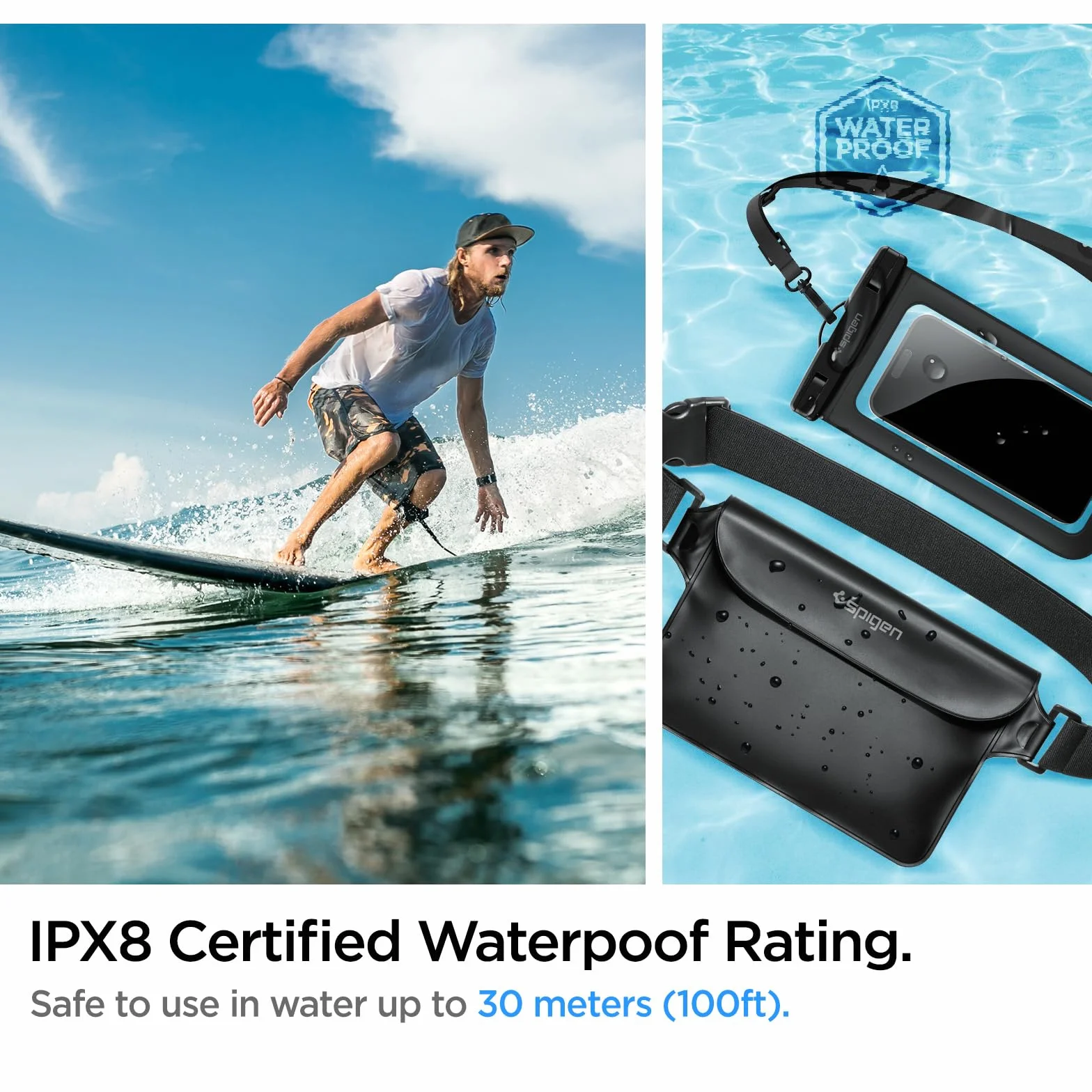 Spigen Aqua Shield Impermeable Bolsa Móvil 8.7 Pulgadas Playas Piscina Natación Kayak Pesca Negro