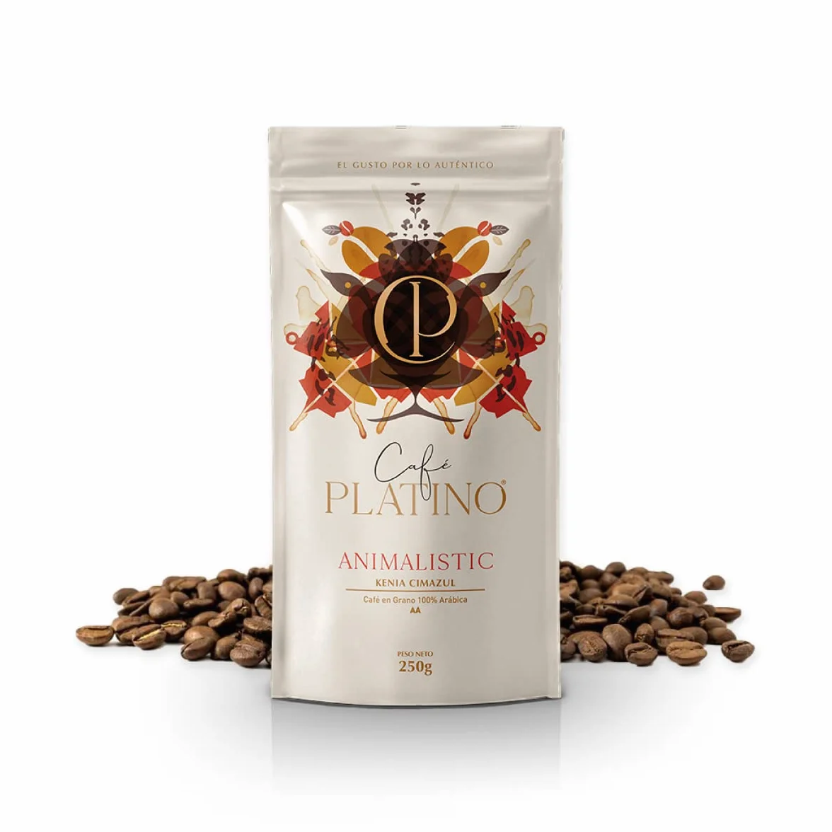 Café Platino Animalistic - Café en Grano Natural de Kenia Cimazul Tostado 250g - 100% Arábica - Categoría AA