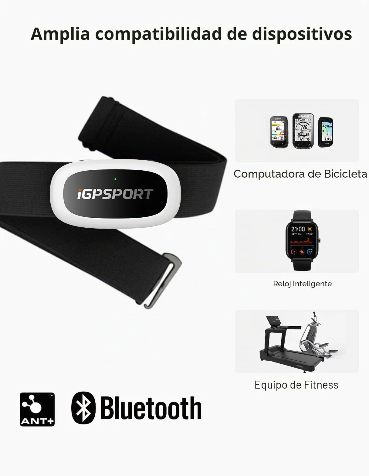 iGPSPORT Monitor de Frecuencia Cardíaca IPX7 Impermeable Bluetooth Ant+ Correa Pecho Correr Ciclismo Compatible Garmin Polar Wahoo Zwift
