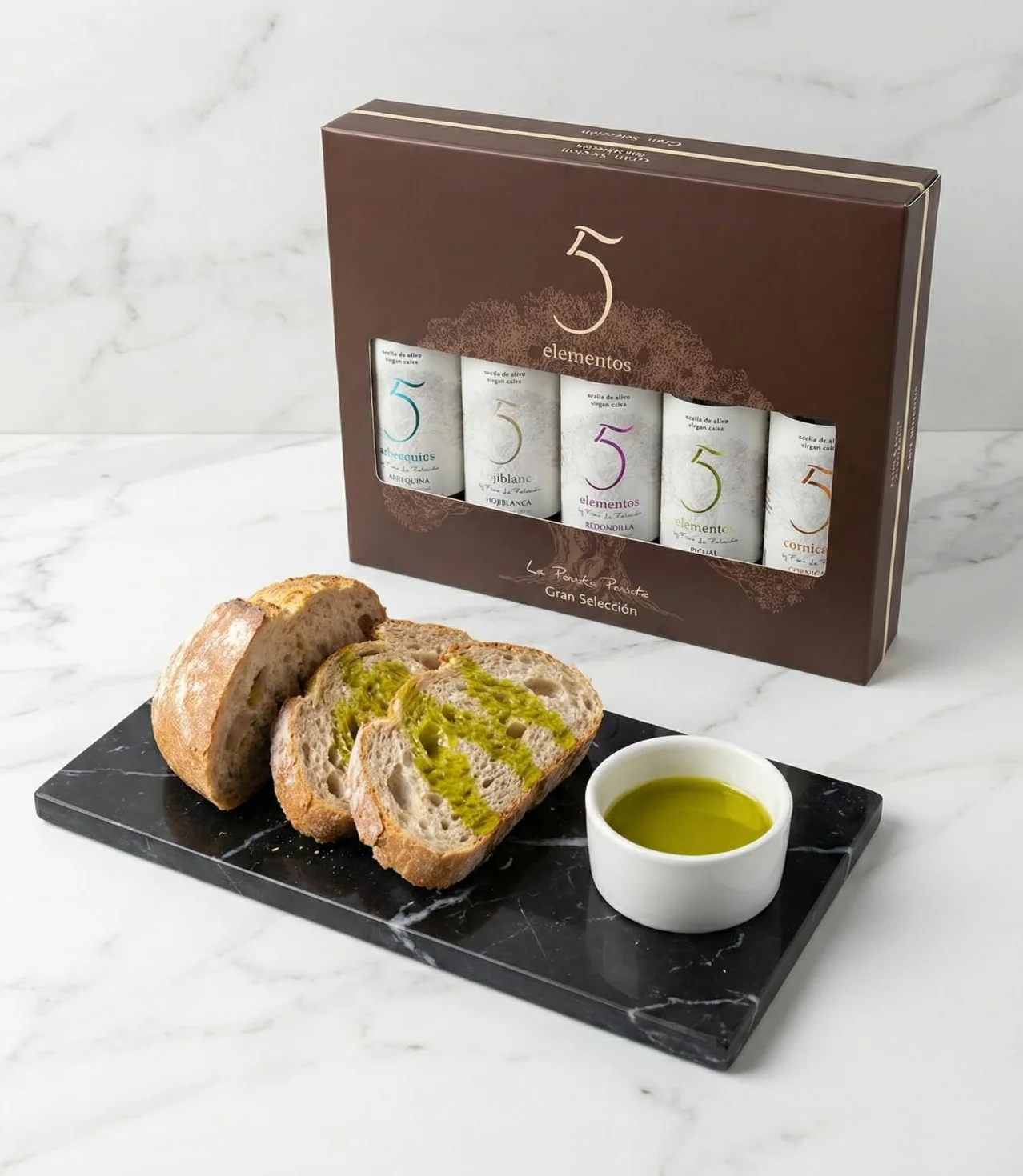 Aceite de Oliva Virgen Extra Gran Selección 5 Elementos Estuche Premium Degustación 5 Variedades Picual Arbequina Cornicabra Hojiblanca Redondilla Set Regalo Gourmet 5x100ml