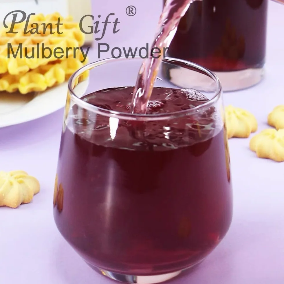 Plant Gift 100% Pure Mulberry Powder 桑葚粉 Polvo dietético natural, excelente sabor para bebidas, batidos y bebidas, polvo no GM - sin relleno, sin aditivos, yogur y más 100g / 3.25o