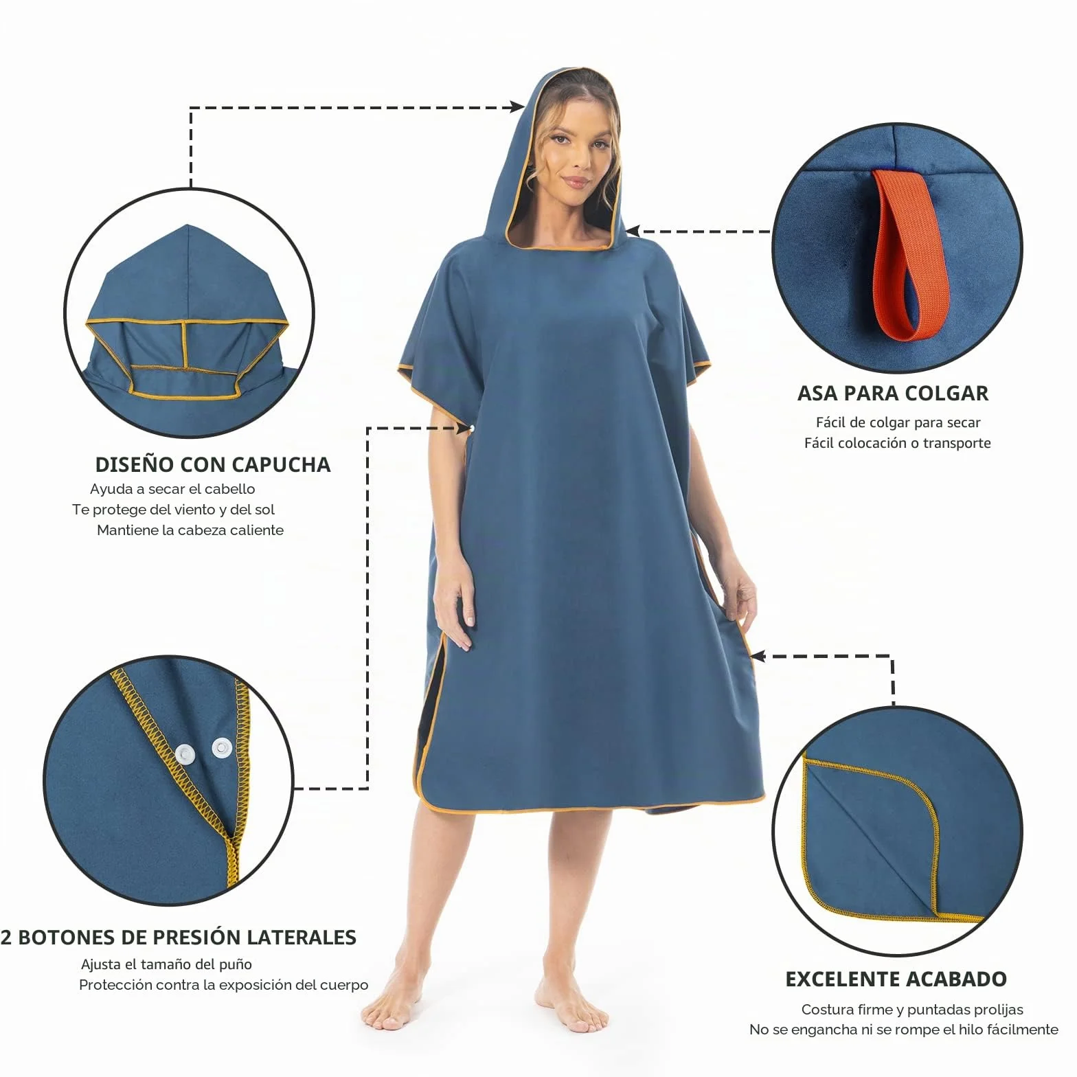 Mokani Poncho de Surf Ligero Compacto Secado Rápido Toalla Adultos Microfibra Playa Azul Oscuro
