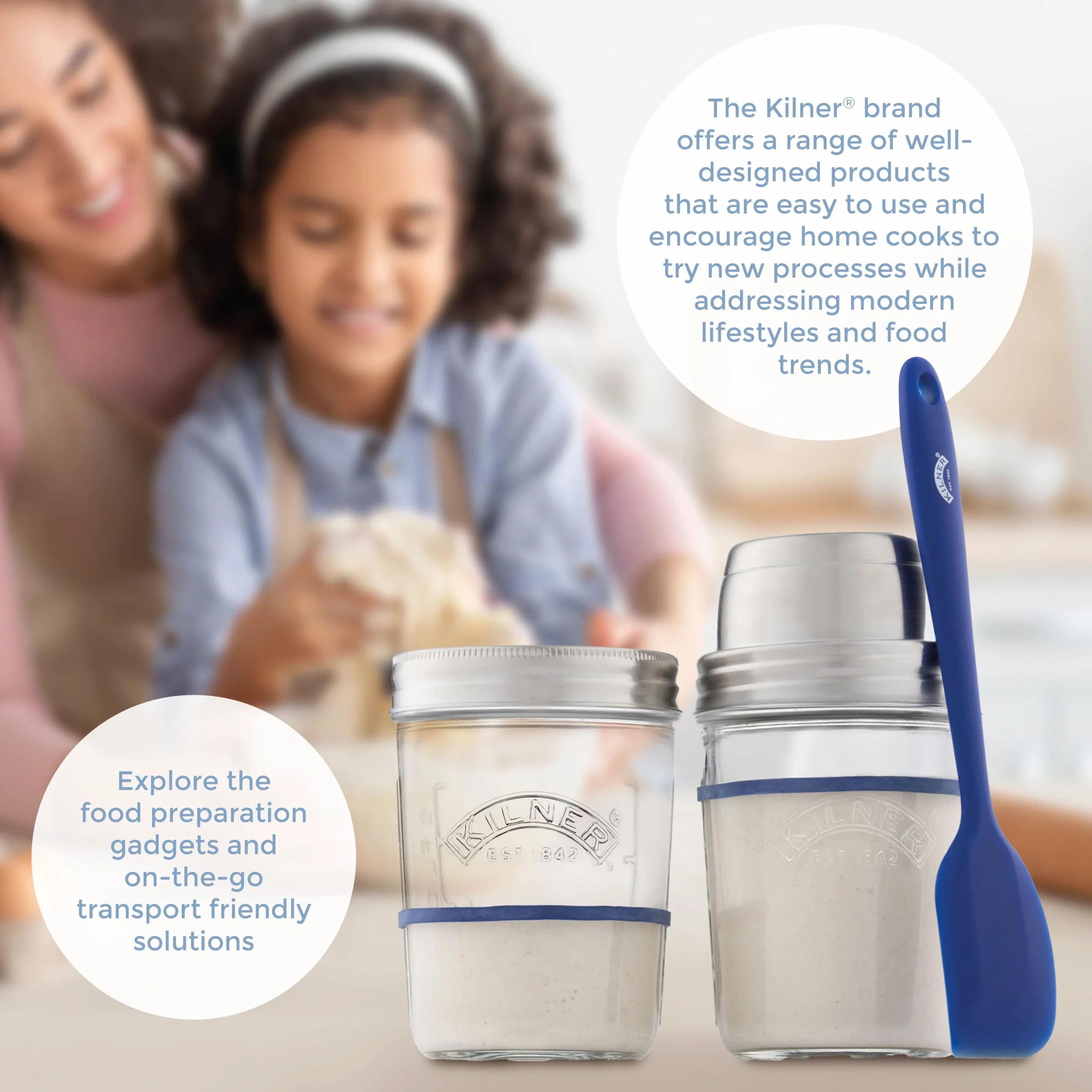 Kilner Juego de iniciación de masa madre 2 tarros 0,35L boca ancha acero inoxidable silicona