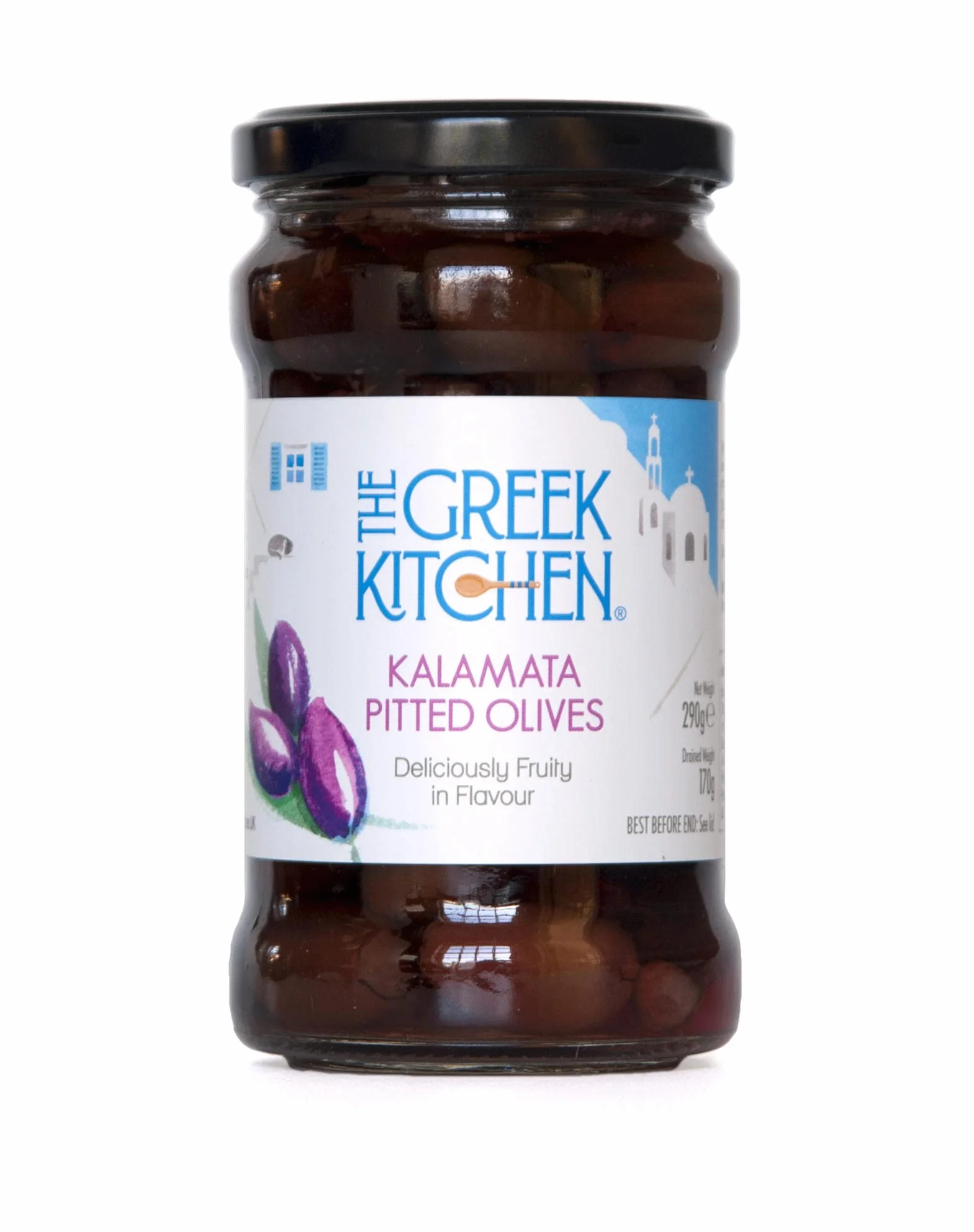 The Greek Kitchen Aceitunas deshuesadas Kalamata – recogidas a mano y curadas naturalmente, 290g