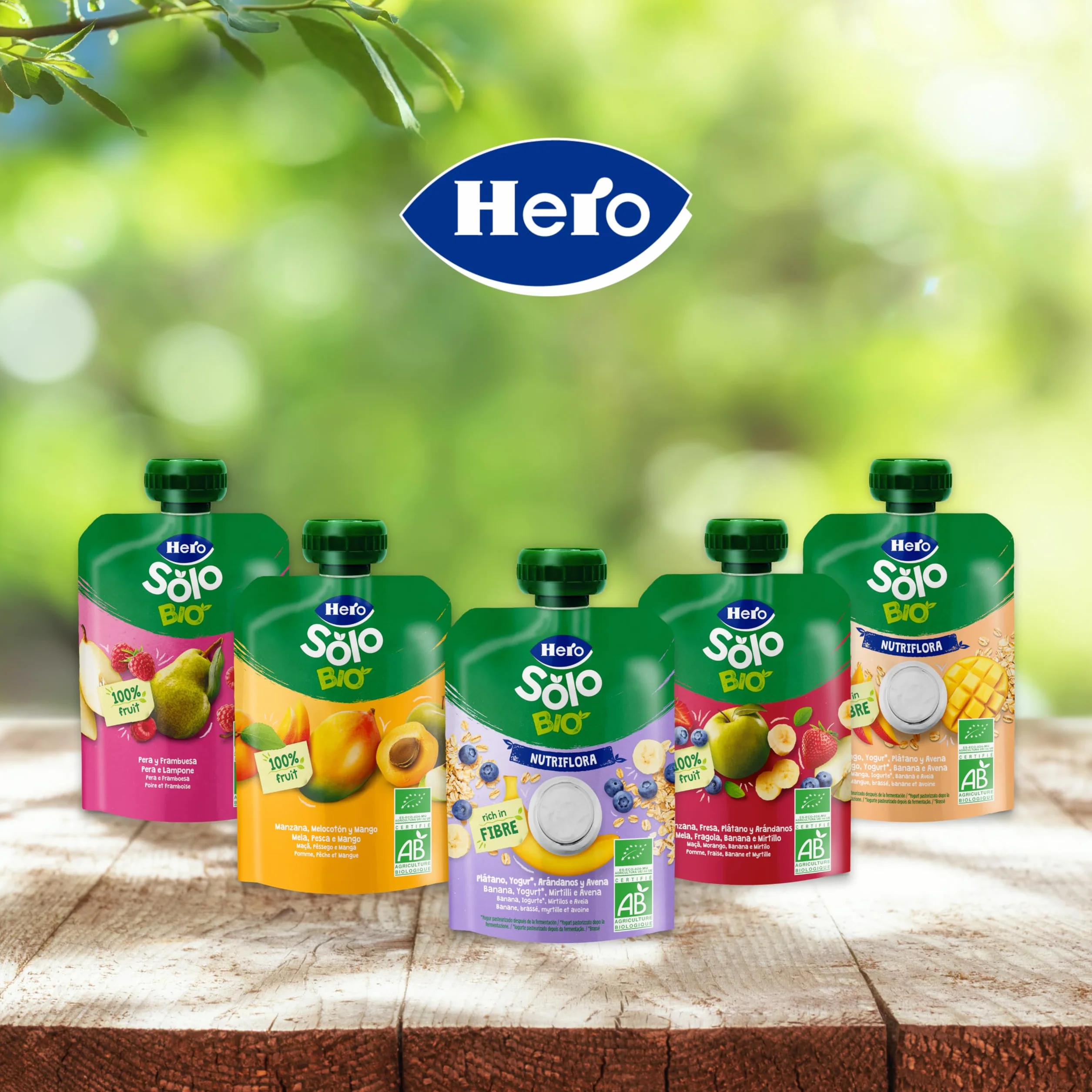 Hero Solo Bolsitas Ecológicas de Plátano Arándanos Yogur Avena Fibra Sin Conservantes Aditivos Aceite Palma Azúcares Añadidos 6 Meses Pack 18 x 100 g