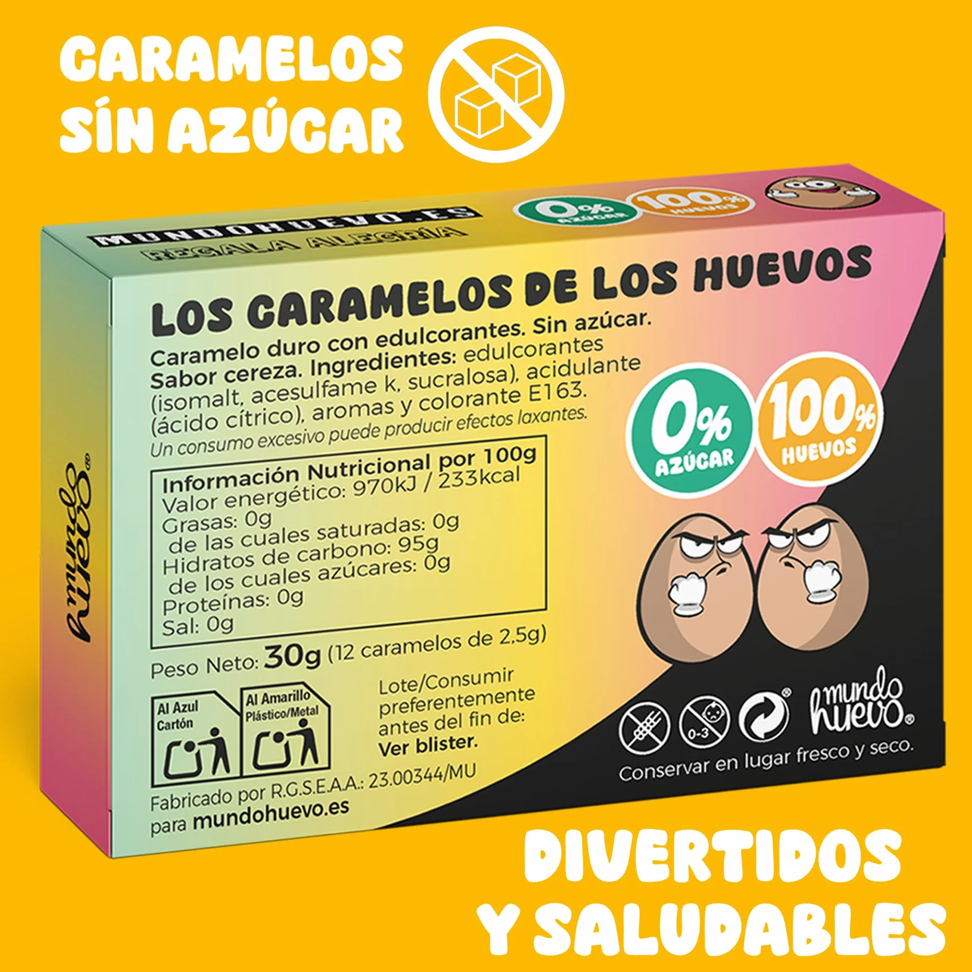 Caramelos de broma HUEVOPROFENO+ Profe | Caja con 12 caramelos sin azúcar sabor cereza | Regalo divertido para profes que dejan huella