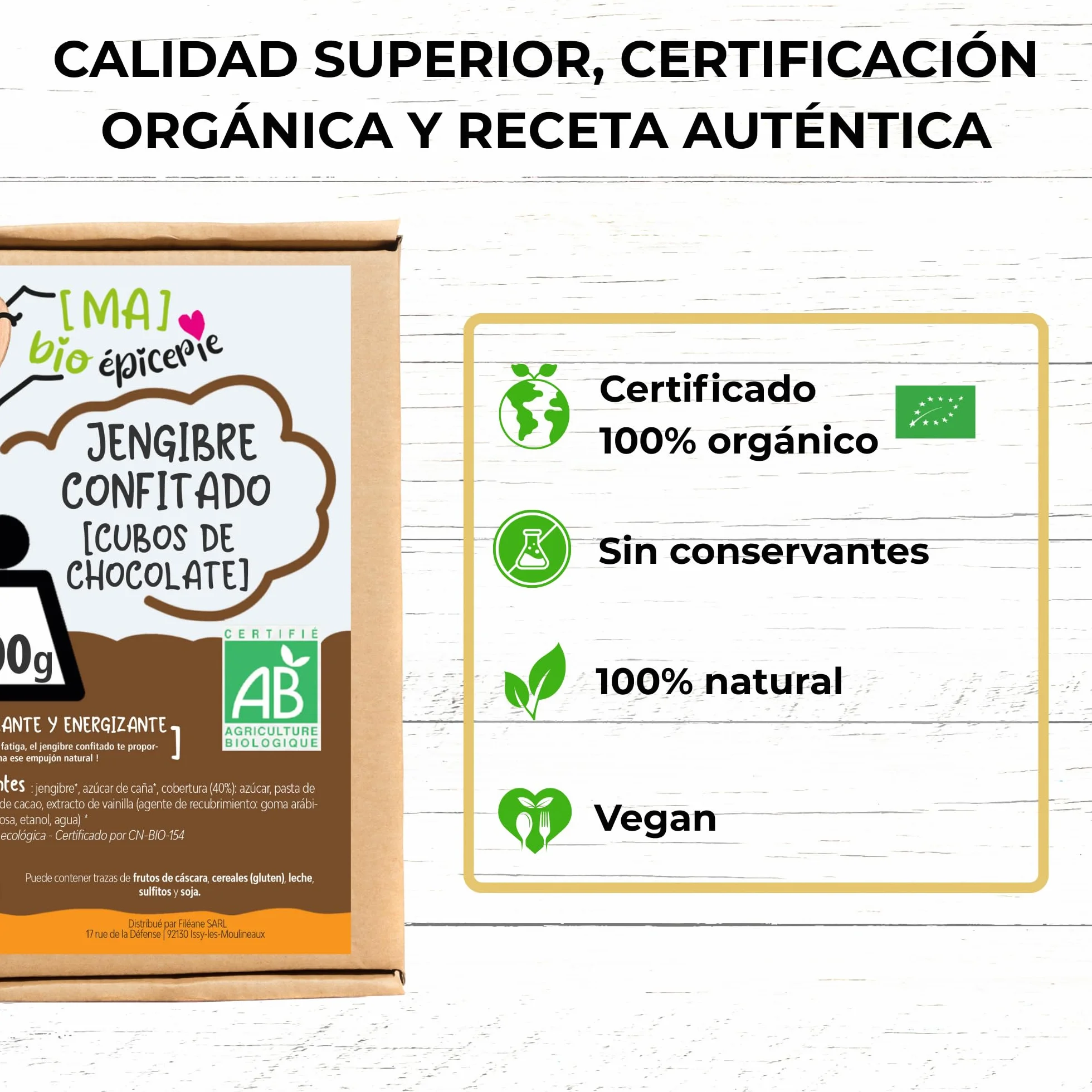 MA bio-épicerie - Jengibre Confitado Ecológico Cubierto de Chocolate Negro Eco 400 g - Jengibre Deshidratado a Granel sin Conservantes con Chocolate