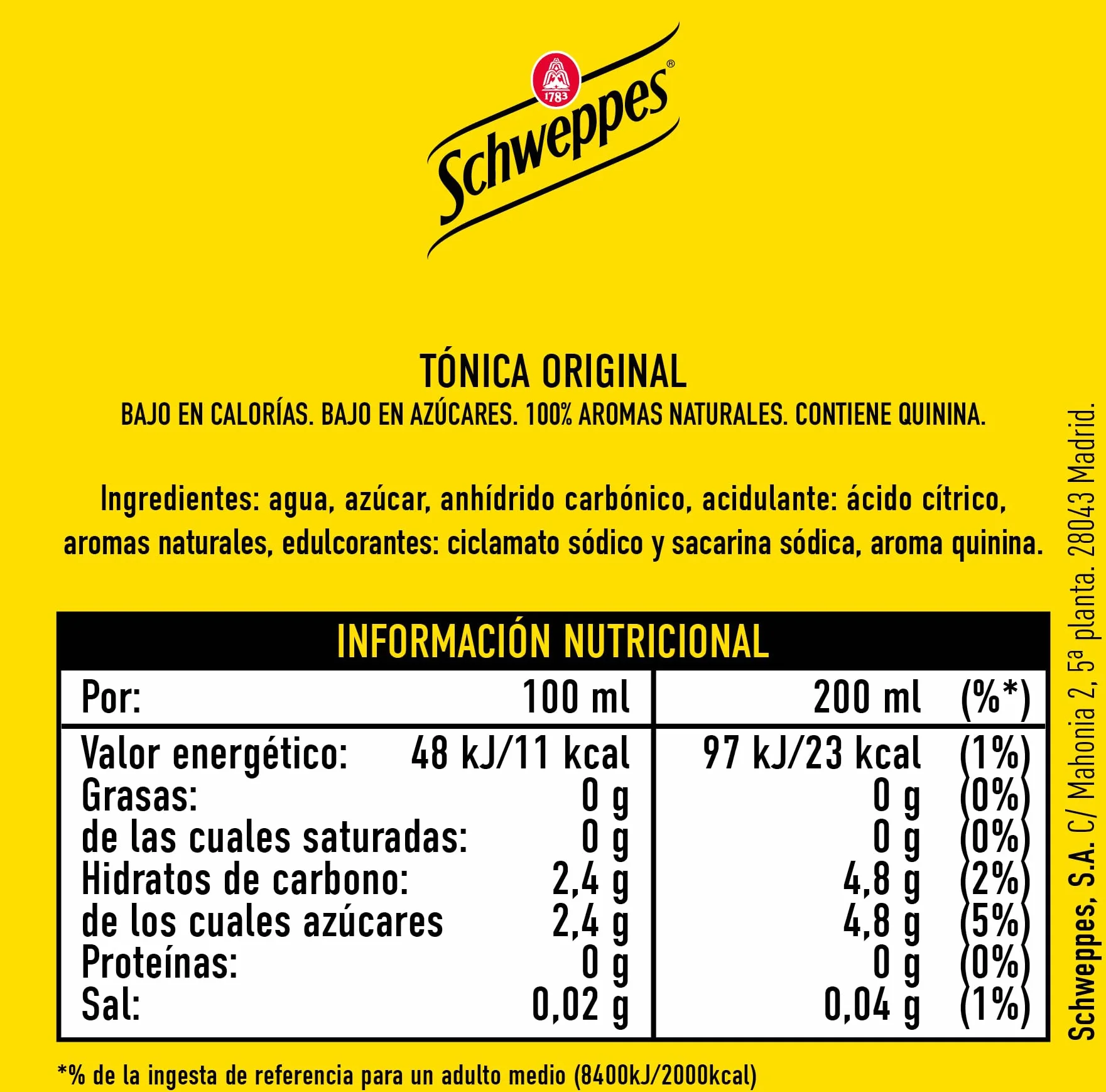 Schweppes Tónica Original, Bebida Refrescante - Lata, Pack 24 x 33 cl
