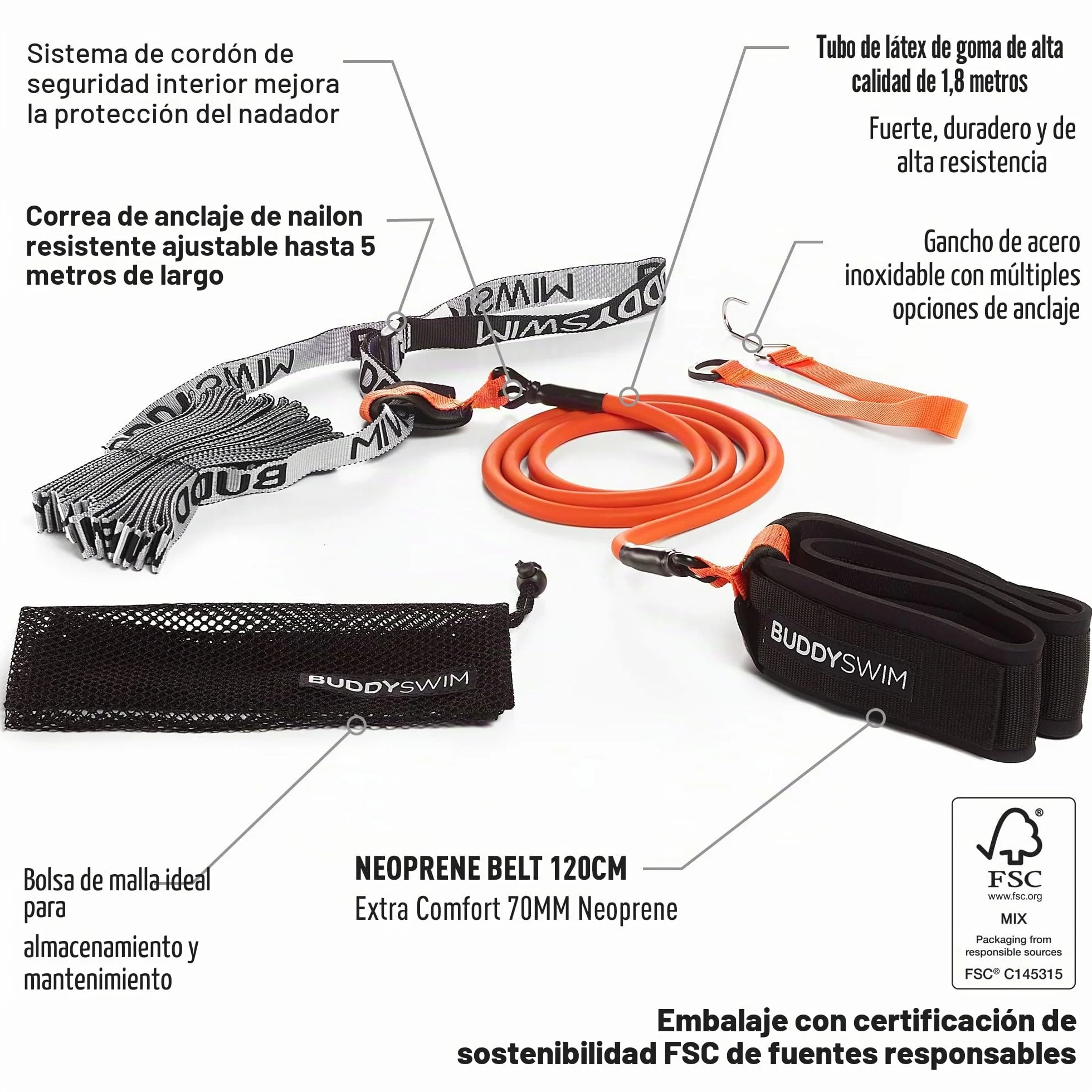 Cinturón Natación Estática Elástico Ajustable Entrenamiento Resistencia Banda Látex Accesorios
