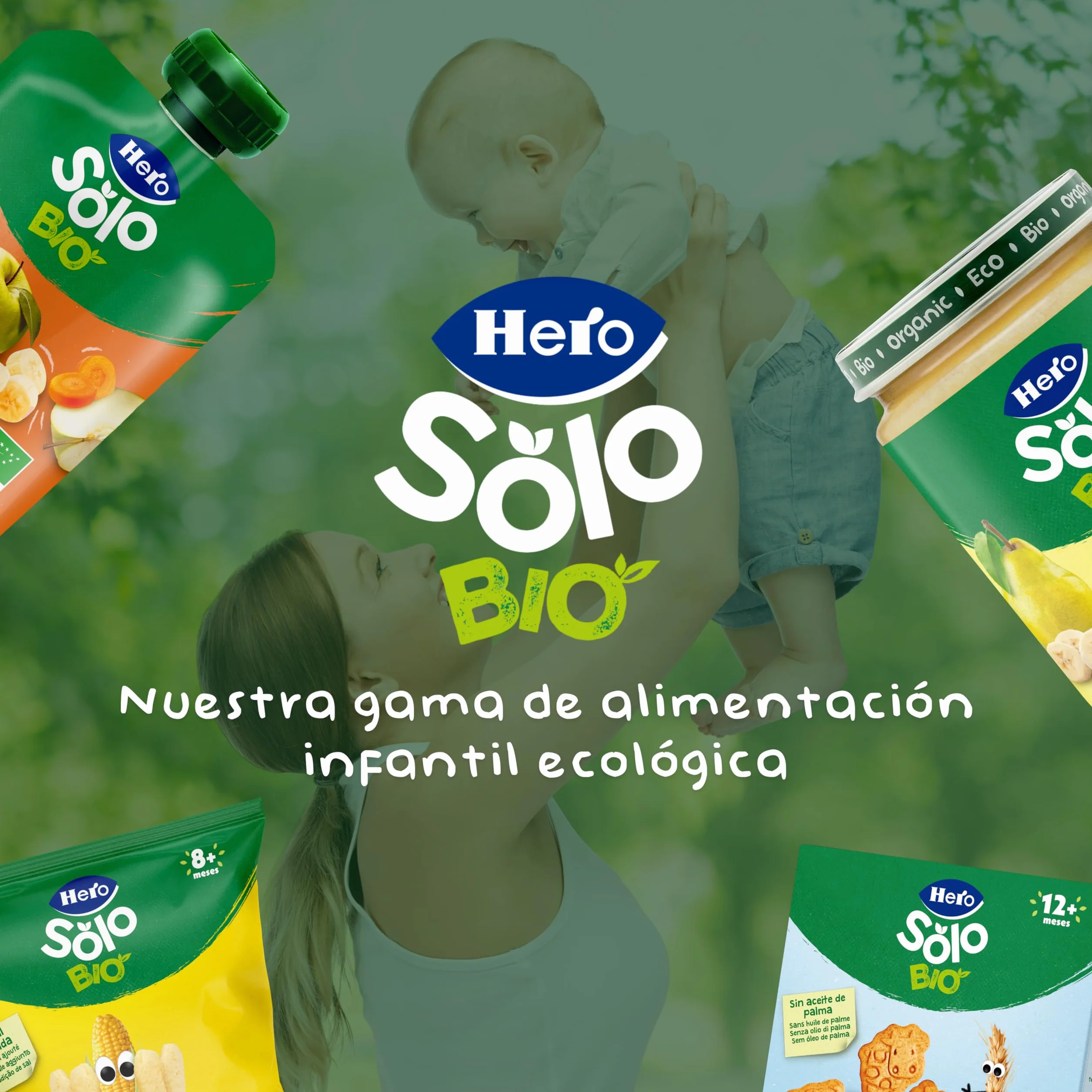 Hero Solo Bio Tarritos de Manzana, Melocotón y Plátano 100% Ecológico, con Ingredientes Naturales para bebés desde los 4 meses - Pack de 12 x 190 g