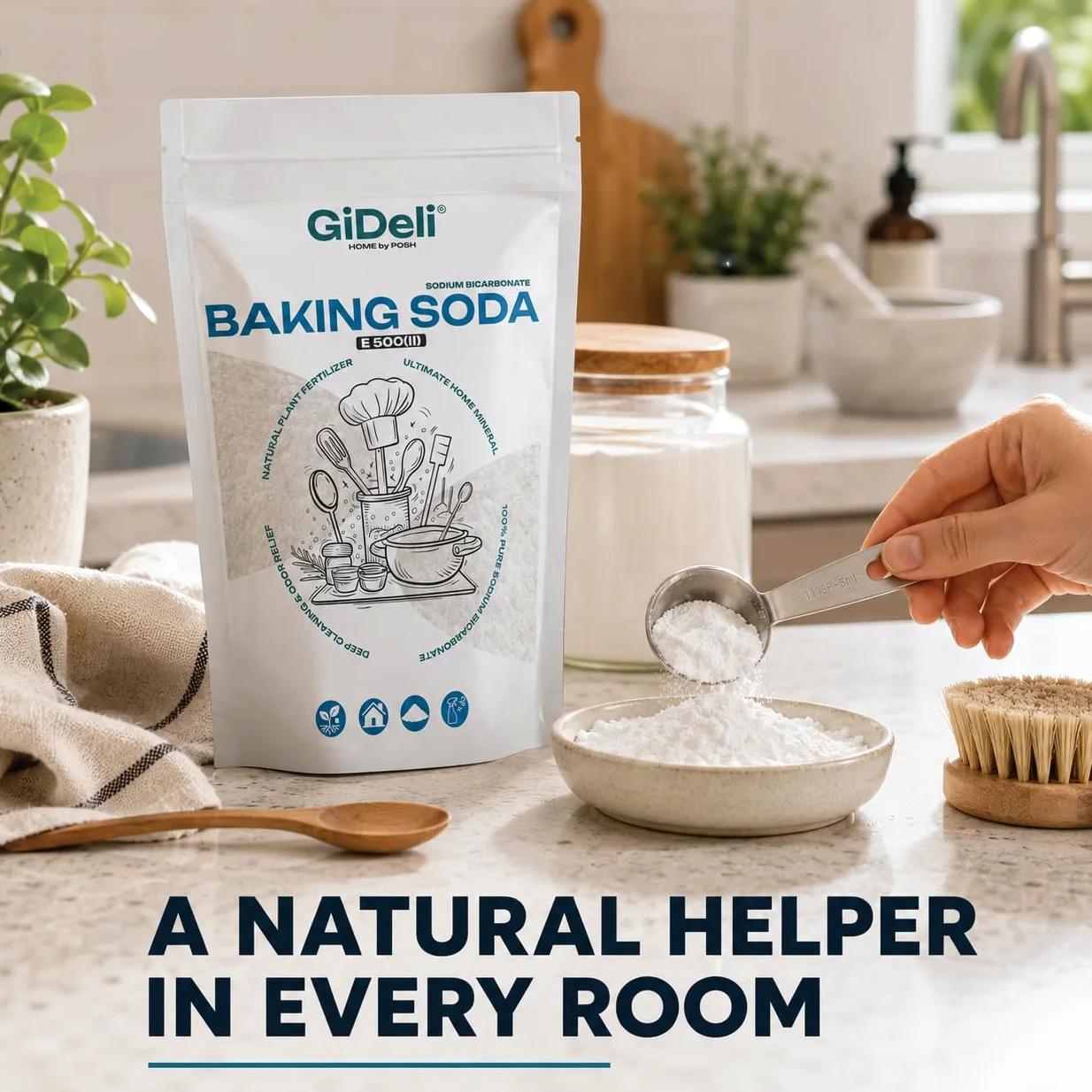 GiDeli Bicarbonato de Sodio 4x5kg - Perfecto Para Cocinar Pasta y Hornear - También se Utiliza Para Lavar y Limpiar - Uso Versátil en el Hogar - Regulador de la Química del Agua de la Piscina