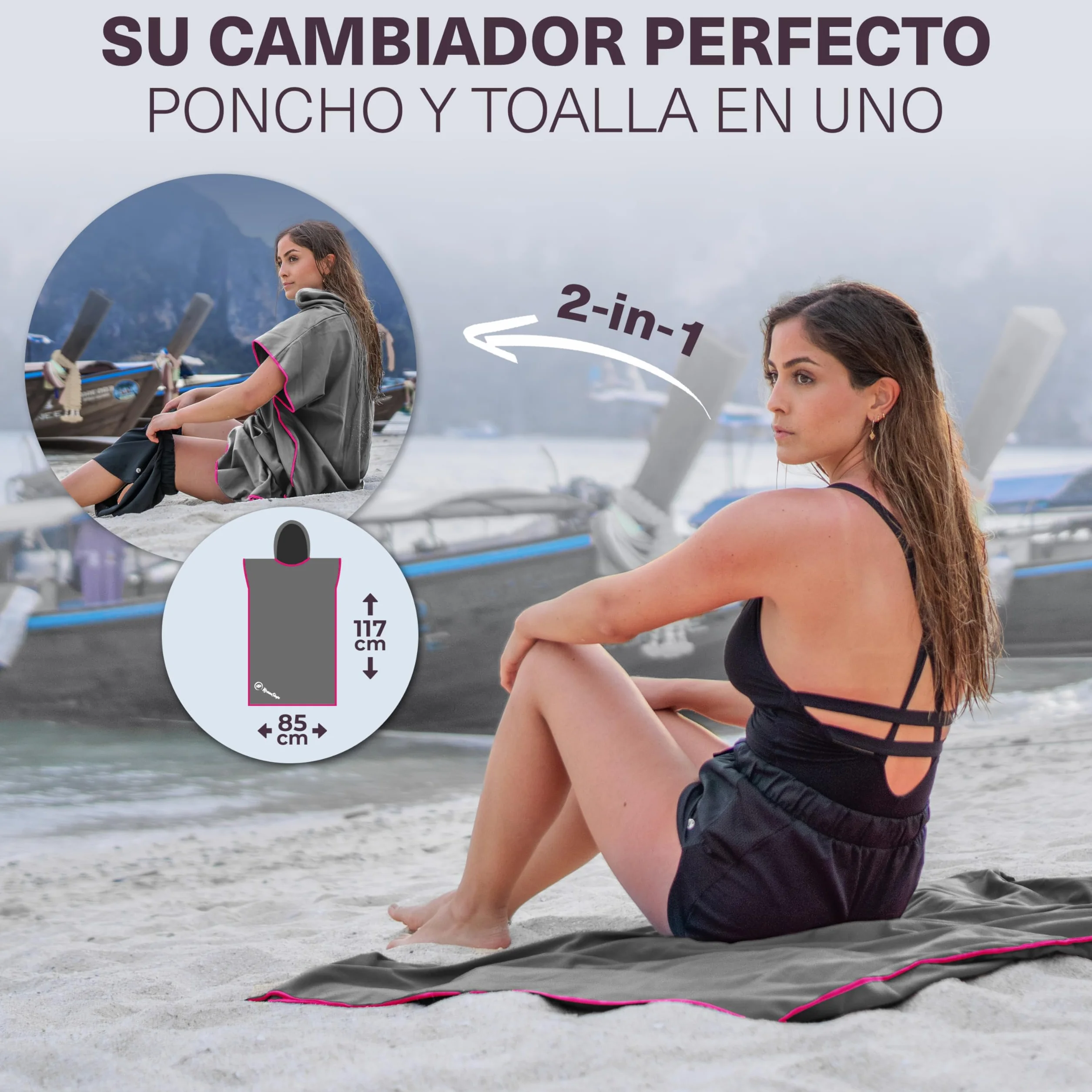 NirvanaShape Toalla Poncho 2 en 1 Microfibra Secado Rápido Adultos Viaje Surf Camping