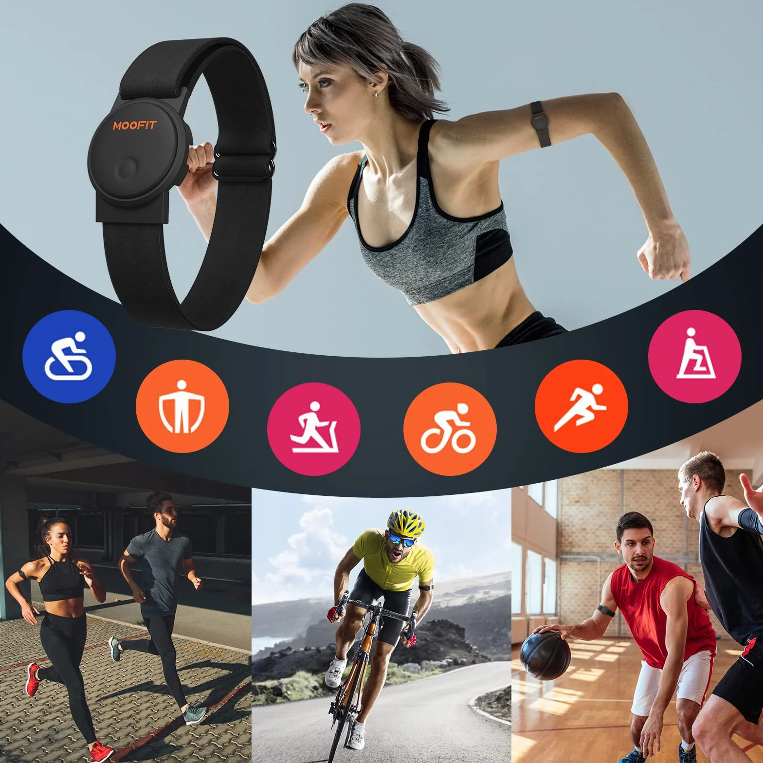 Moofit HW401 Heart Rate Monitor Bracelet Bluetooth Ant+ IP67 Impermeable Rechargeable