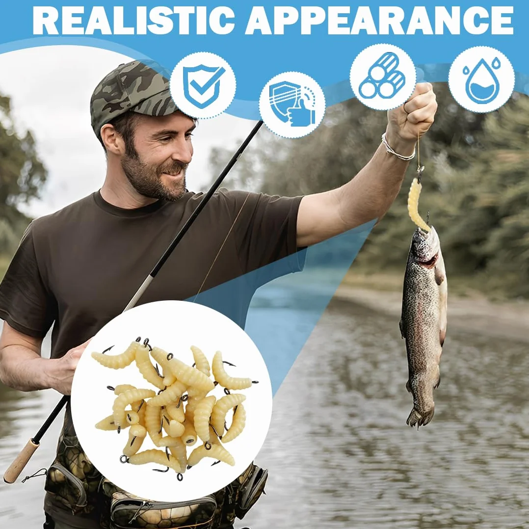 Gusanos De Silicona Suave Con Anzuelo De Pesca, Cebo 50 sztuk