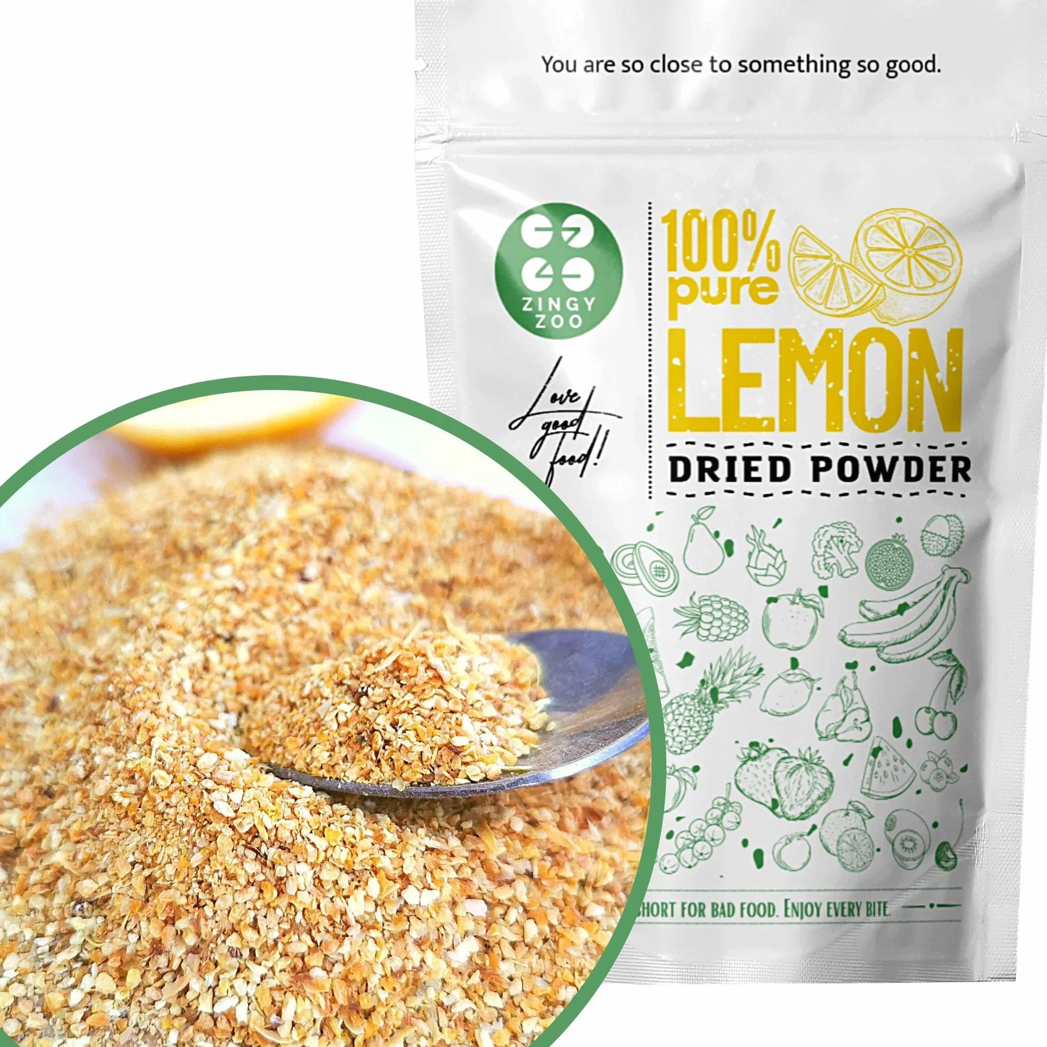 Limon Deshidratado en Polvo | 100% Natural Limon Seco | Fruta Deshidratada Sin Azucar Fruta Seca | Vegana Cruda 100% Fruta Pura en Polvo | Dried Lemon Fruit Powder | ZingyZoo (polvo grueso)