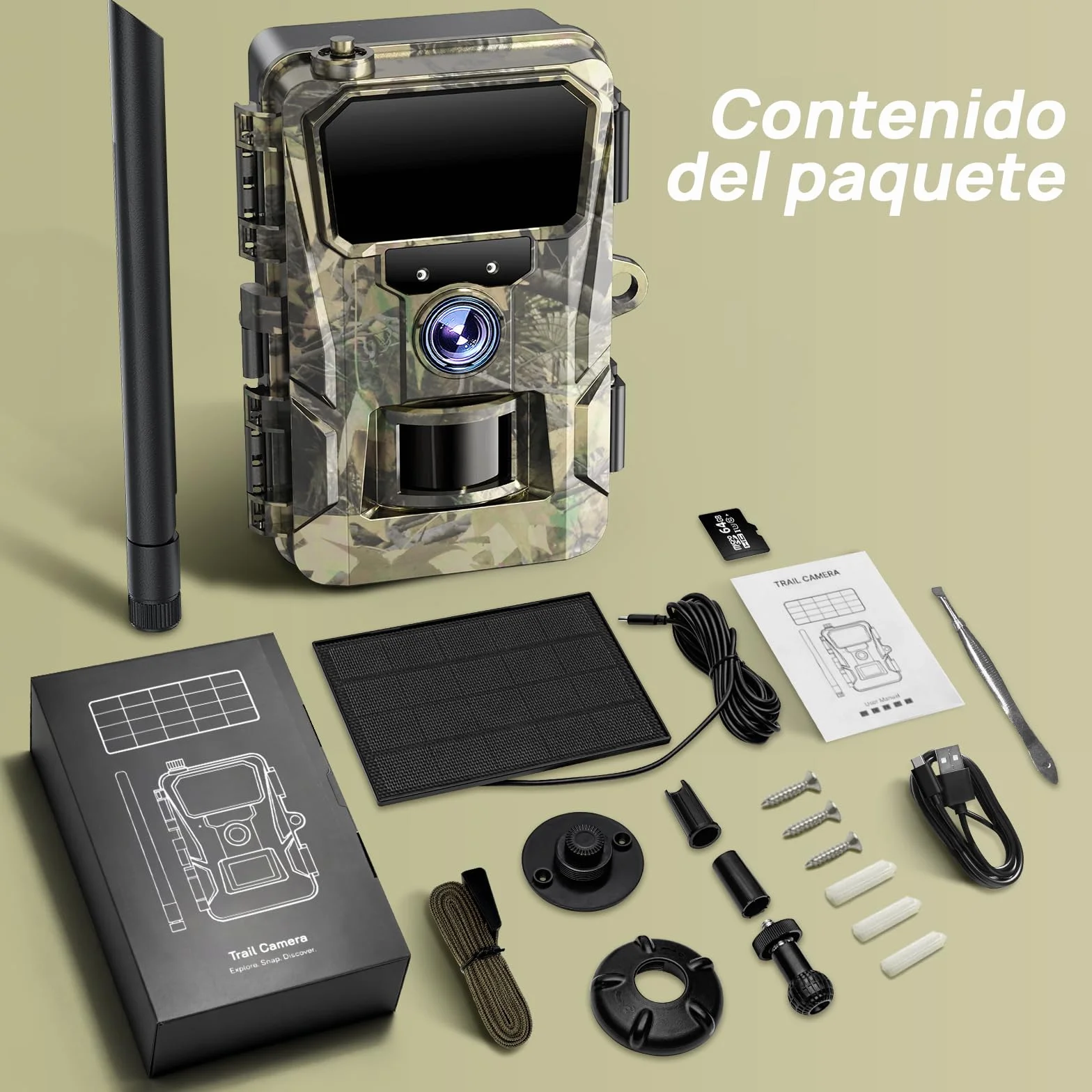 iZEEKER 2 en 1 Solar Cámara de Caza 4G LTE 48MP HD Nocturna con App, Batería 5200mAh, IP66 Impermeable