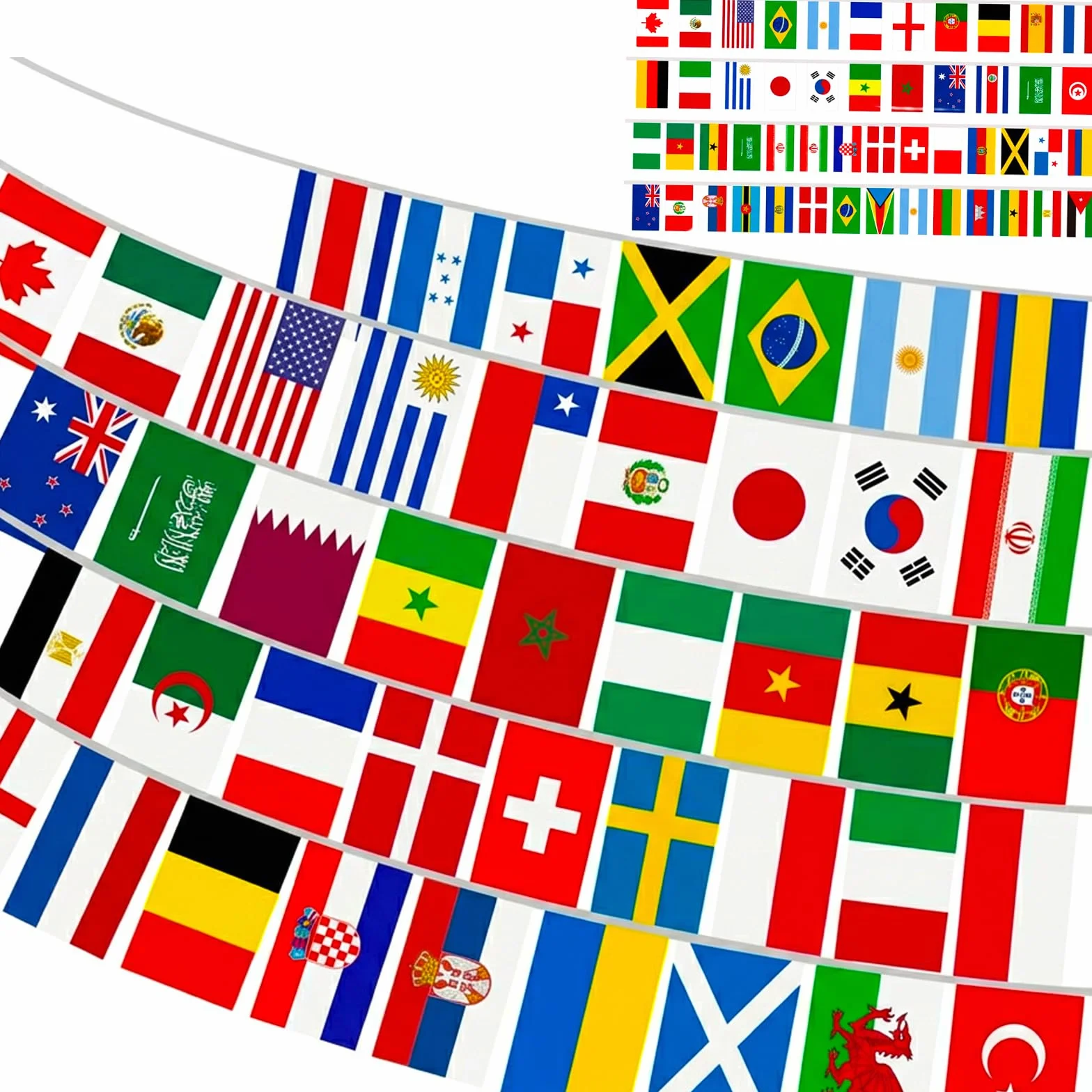 Banderines de Países 13 m 50 Banderas Internacionales Guirnalda Resistente al Agua Fútbol Fiestas Jardín