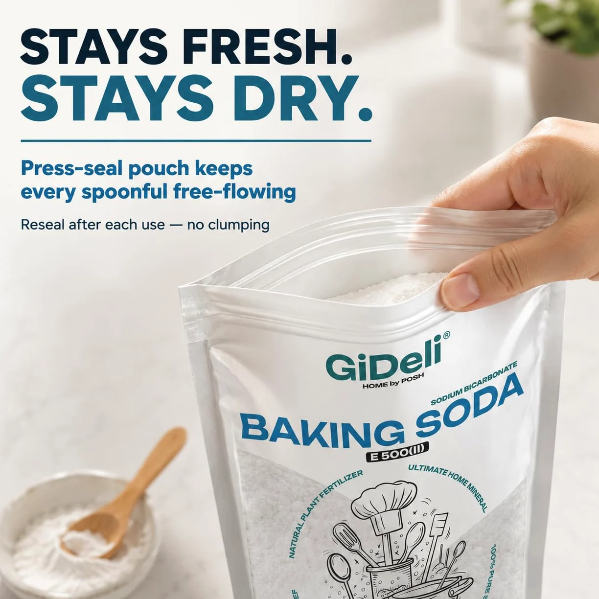 GiDeli Bicarbonato de Sodio 4x5kg - Perfecto Para Cocinar Pasta y Hornear - También se Utiliza Para Lavar y Limpiar - Uso Versátil en el Hogar - Regulador de la Química del Agua de la Piscina